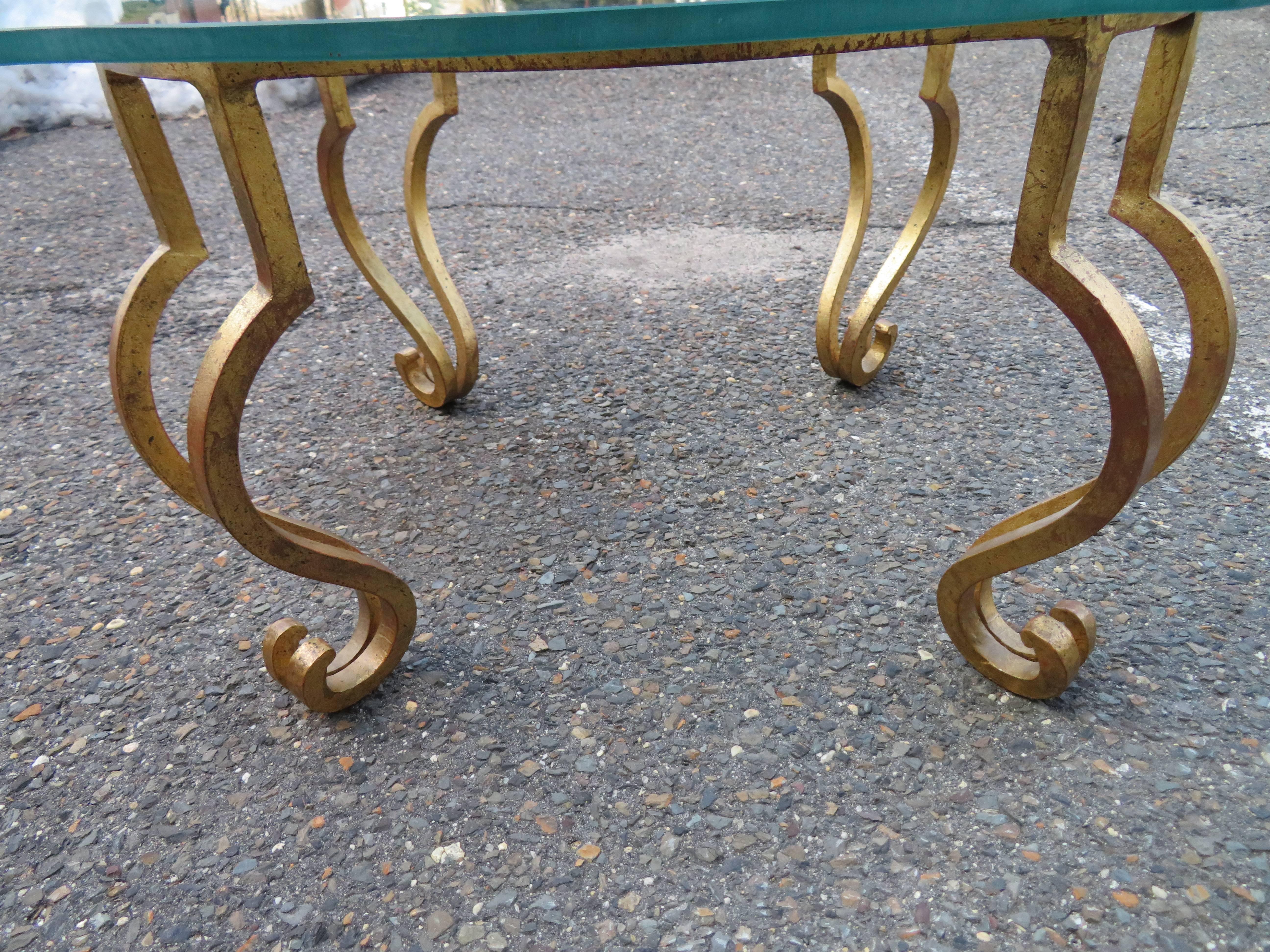 Hollywood Regency Gorgeous French Midcentury, Art Deco, Gilded Iron Side End Table Maison Ramsay