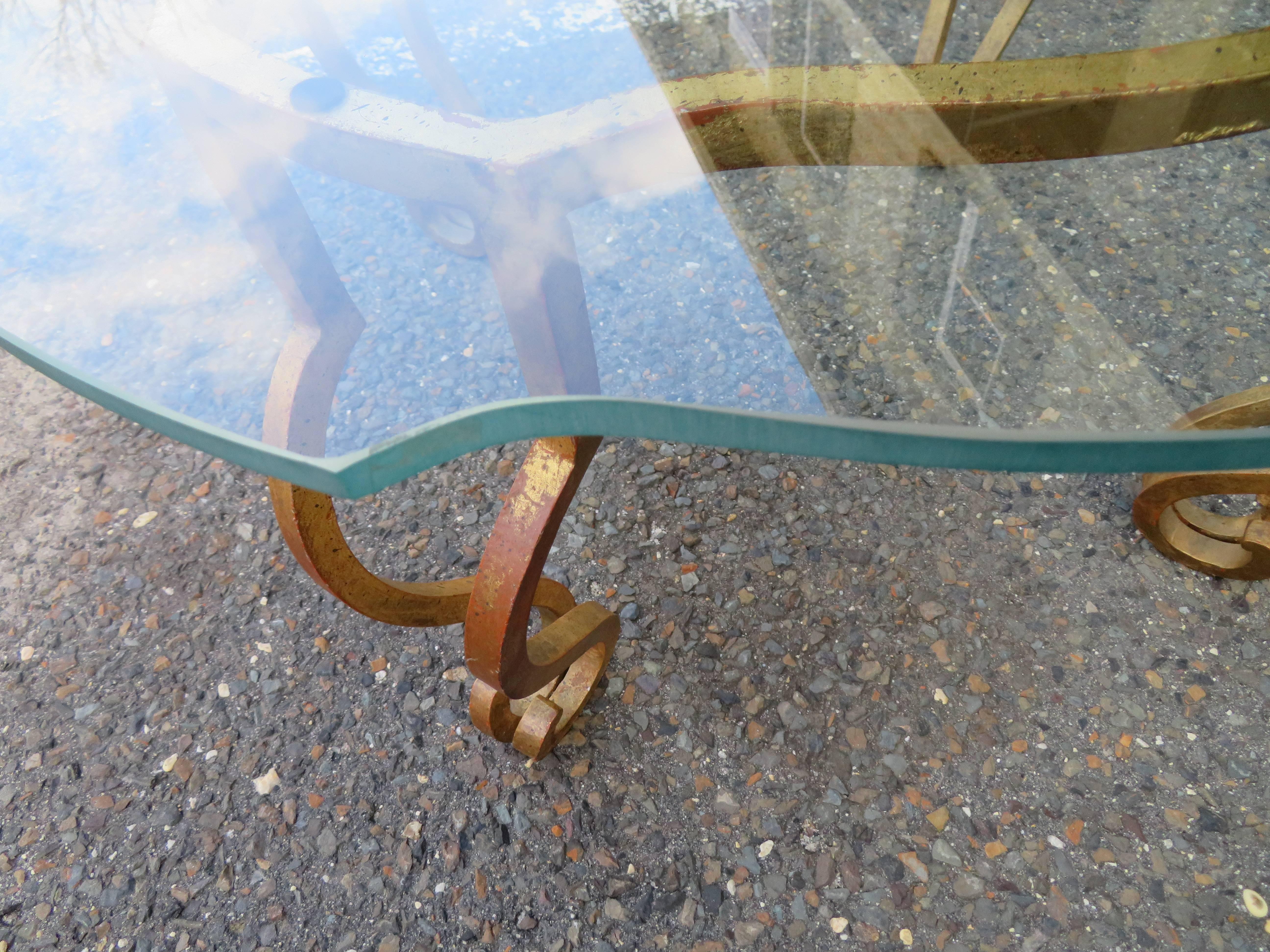 Glass Gorgeous French Midcentury, Art Deco, Gilded Iron Side End Table Maison Ramsay
