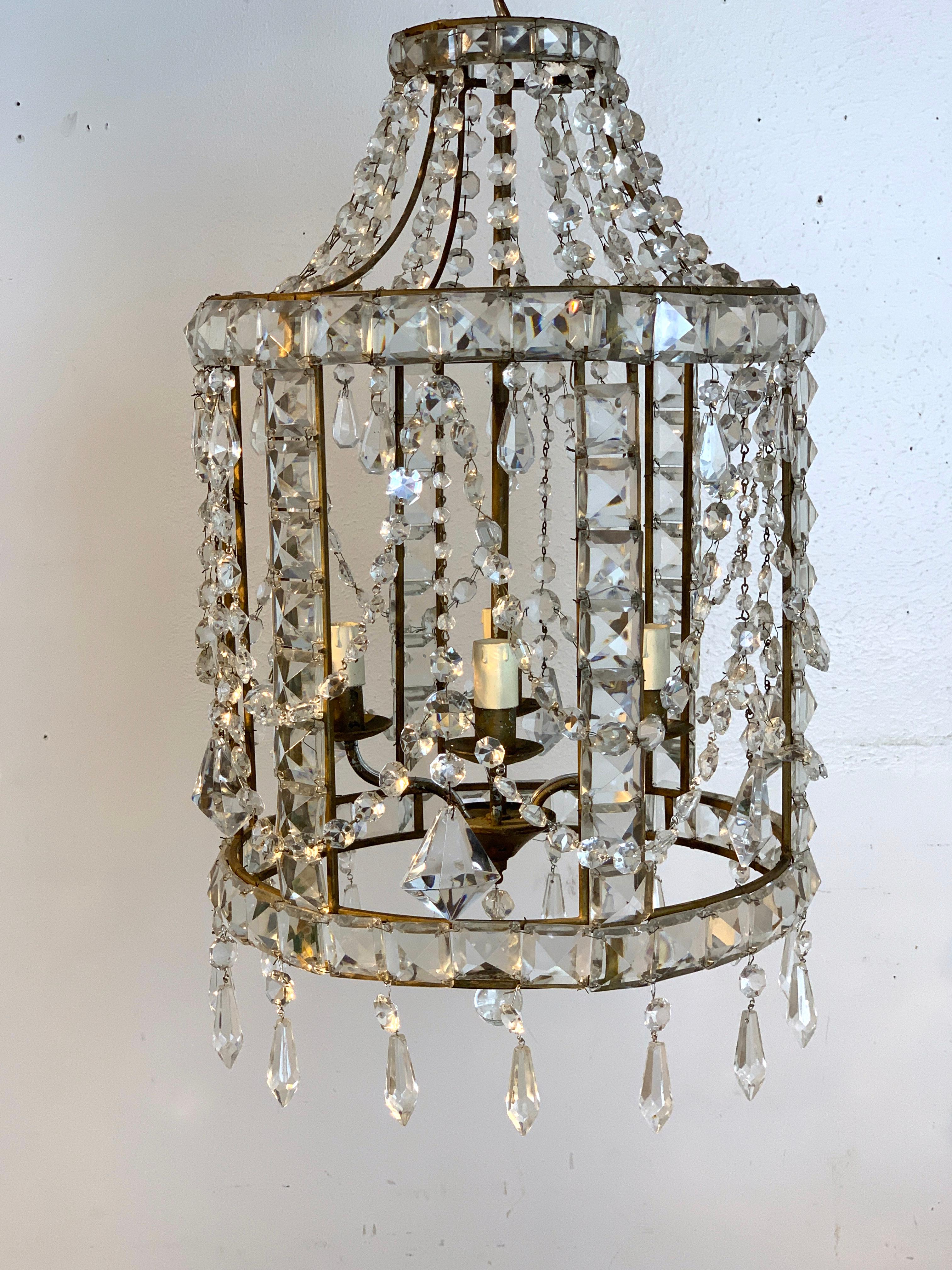 Gorgeous French Neoclassical Crystal Lantern In Good Condition In West Palm Beach, FL