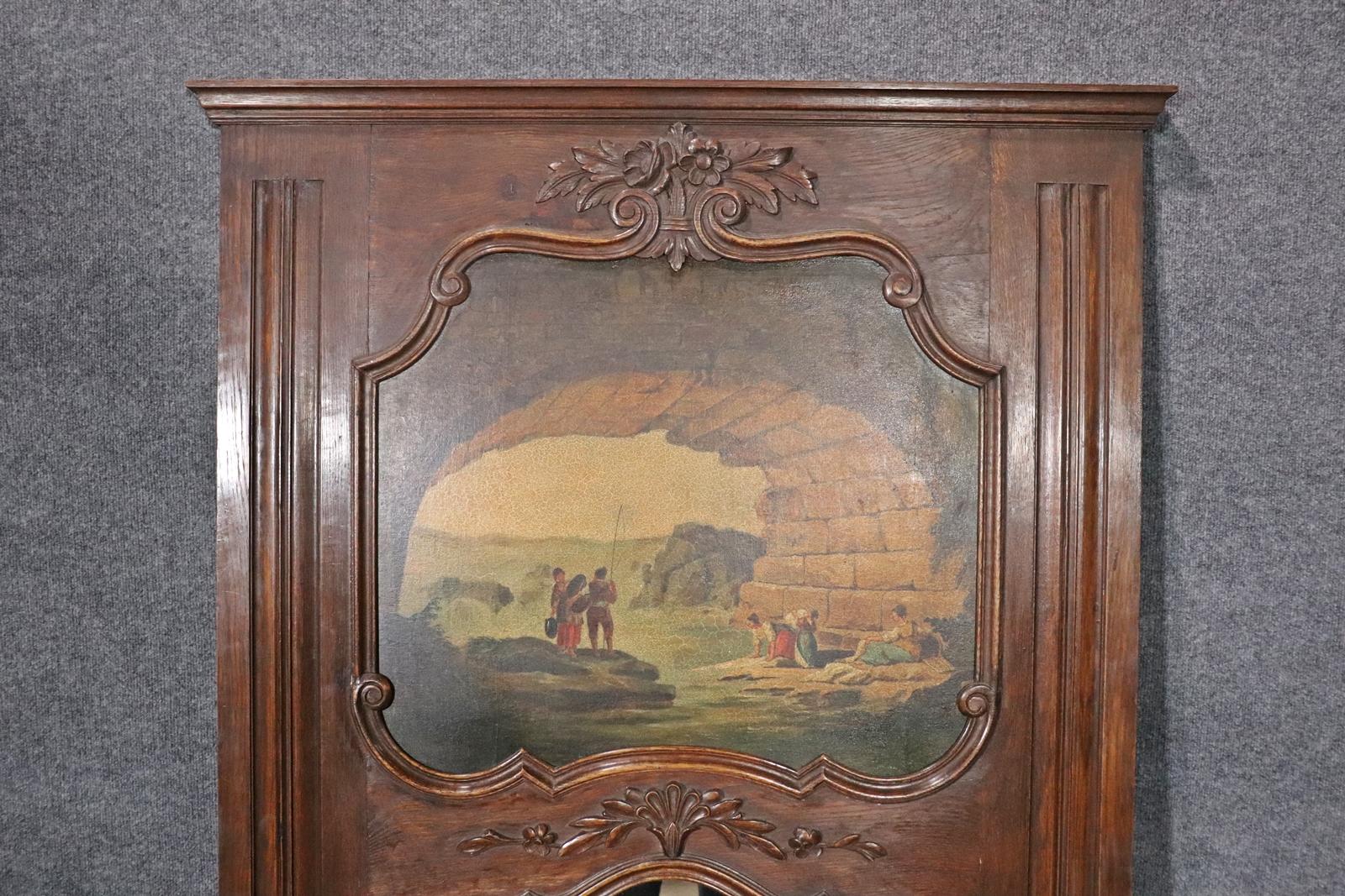 Louis XV Gorgeous French Oil Painting Trumeau Mirror Circa 1920s For Sale