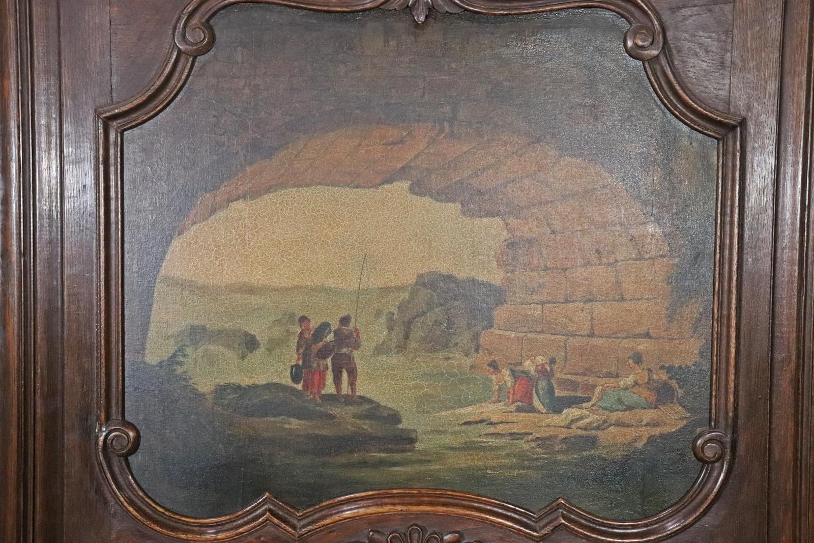 Gorgeous French Oil Painting Trumeau Mirror Circa 1920s In Good Condition For Sale In Swedesboro, NJ