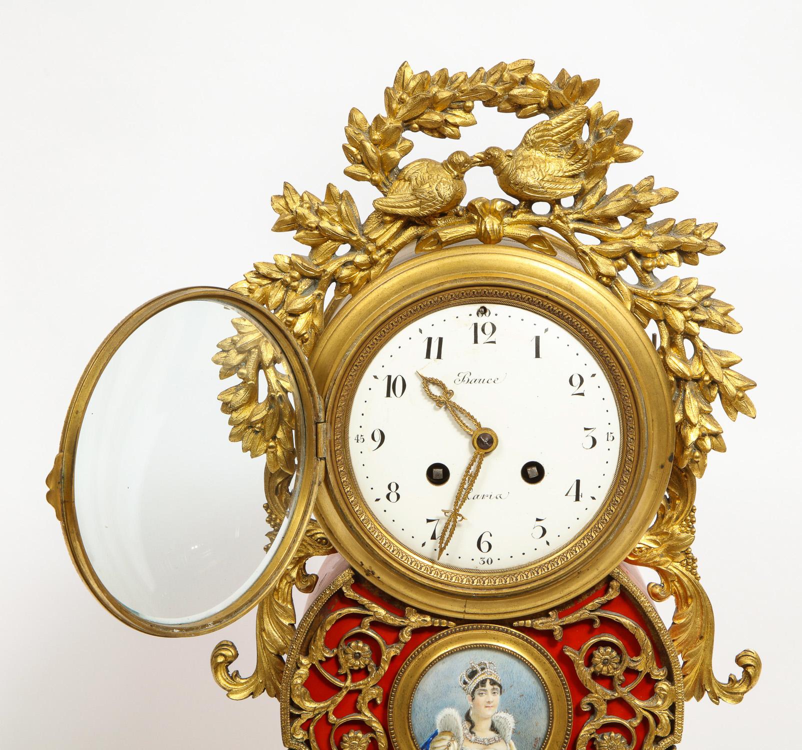 Gorgeous French Ormolu Gilt Bronze-Mounted Red Painted Mantel Clock, 1870 5