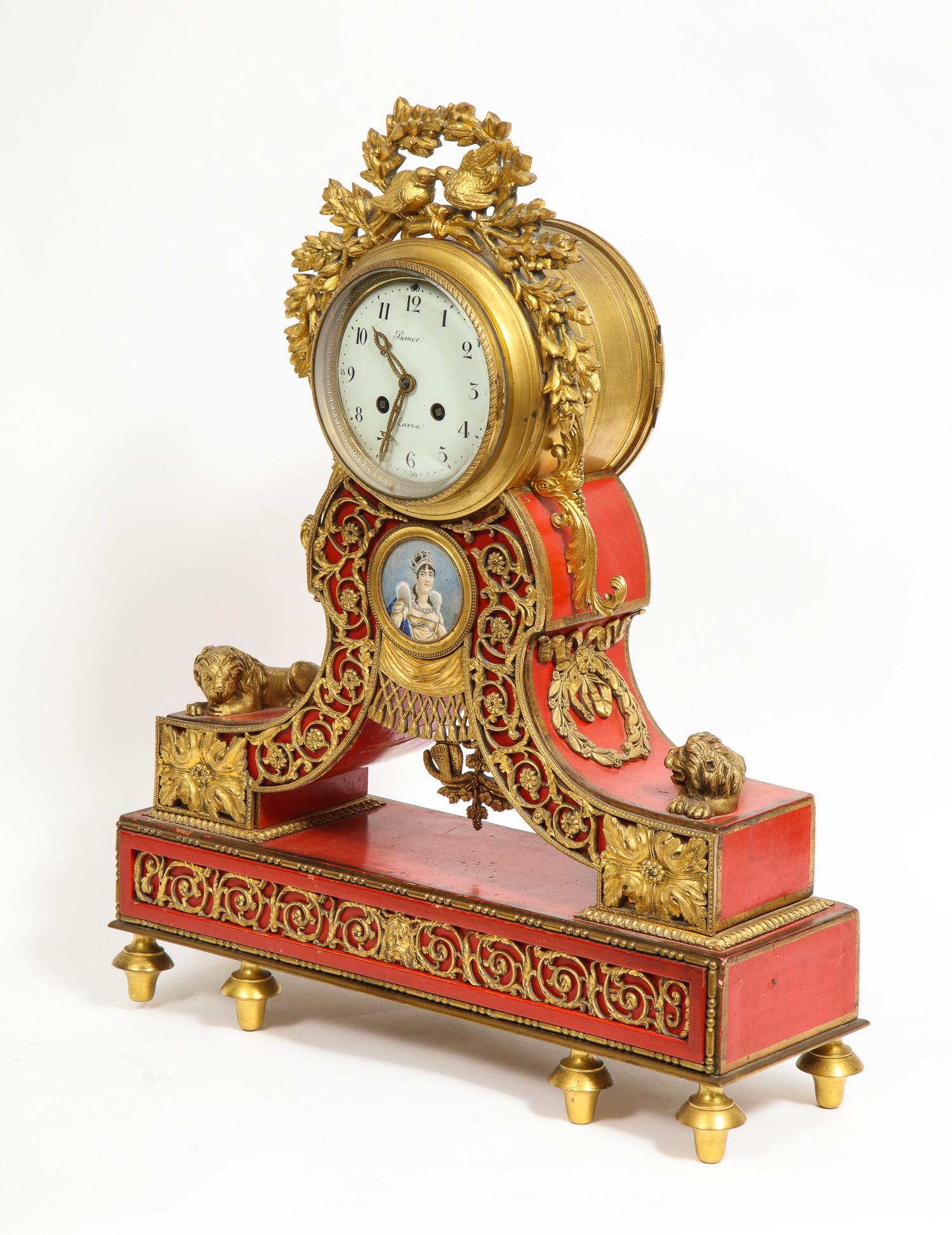 Gorgeous French Ormolu Gilt Bronze-Mounted Red Painted Mantel Clock, 1870 7