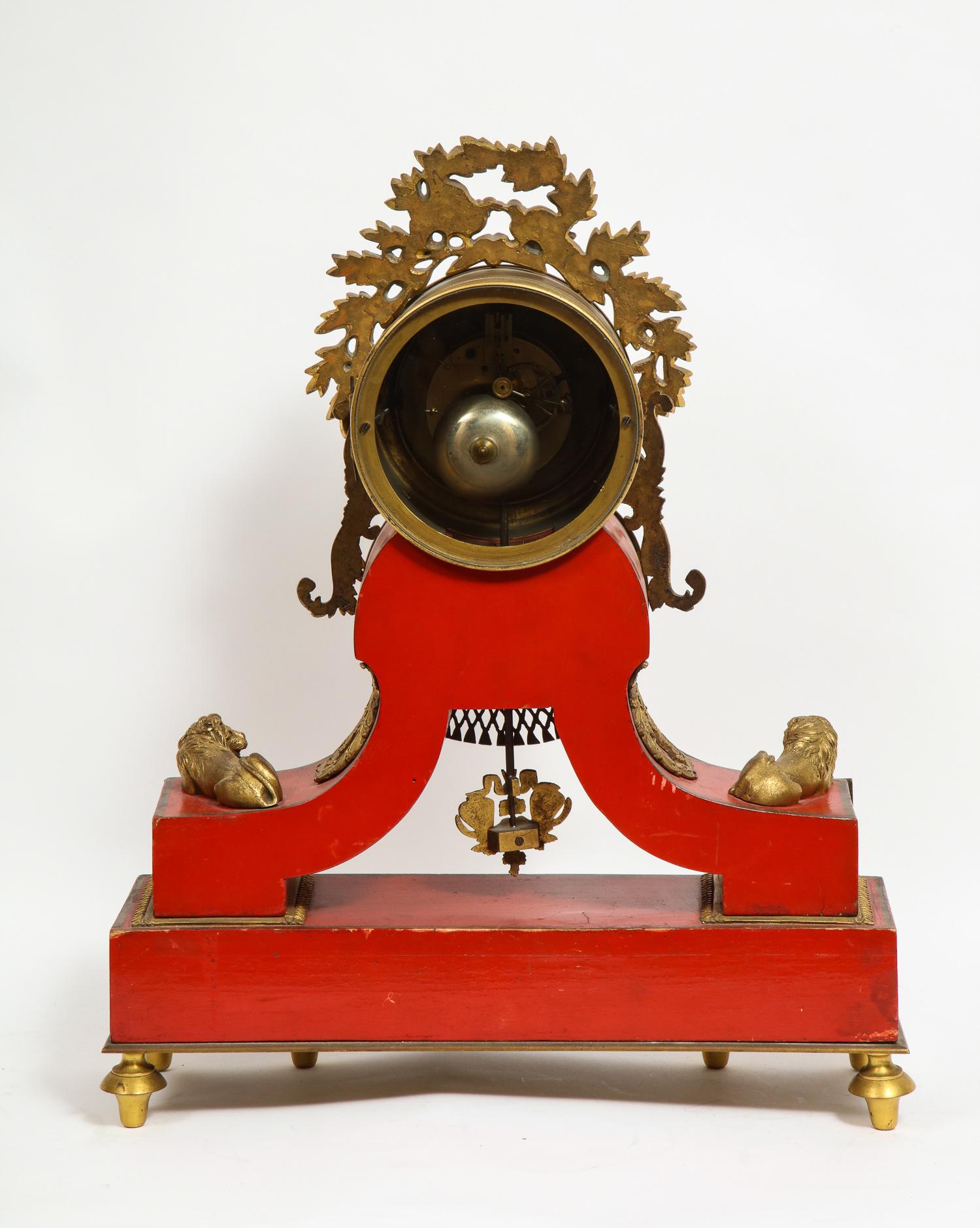 Gorgeous French Ormolu Gilt Bronze-Mounted Red Painted Mantel Clock, 1870 10