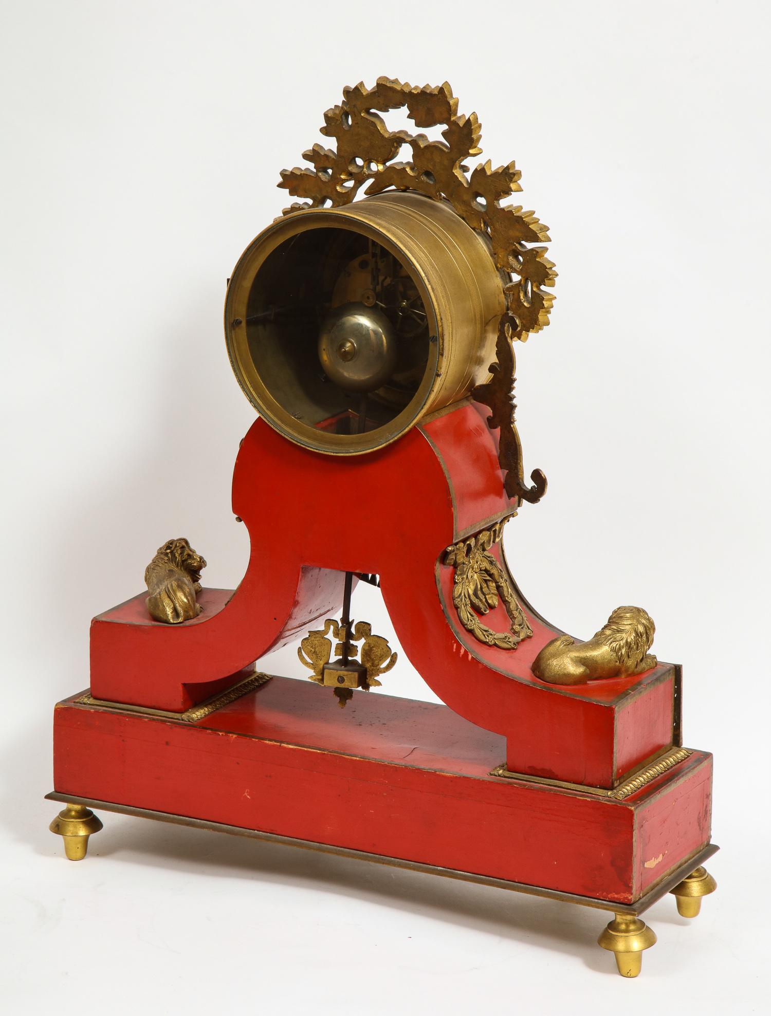 Gorgeous French Ormolu Gilt Bronze-Mounted Red Painted Mantel Clock, 1870 11