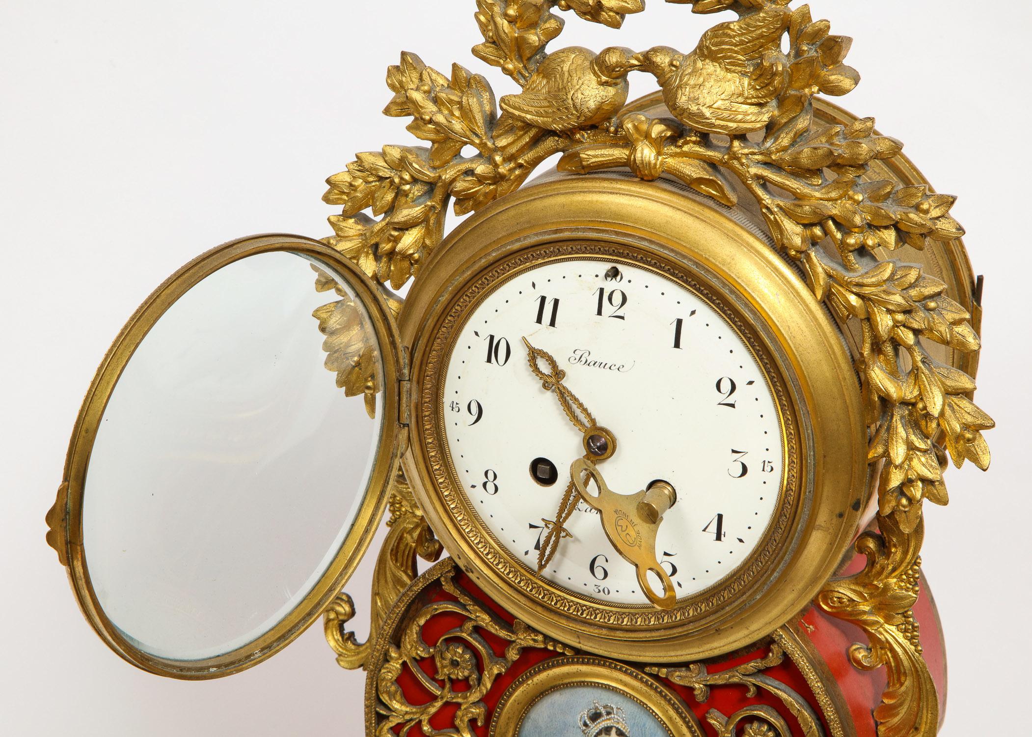 Gorgeous French Ormolu Gilt Bronze-Mounted Red Painted Mantel Clock, 1870 12