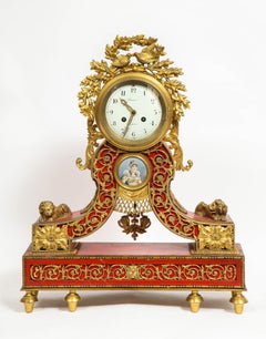 Gorgeous French Ormolu Gilt Bronze-Mounted Red Painted Mantel Clock, 1870