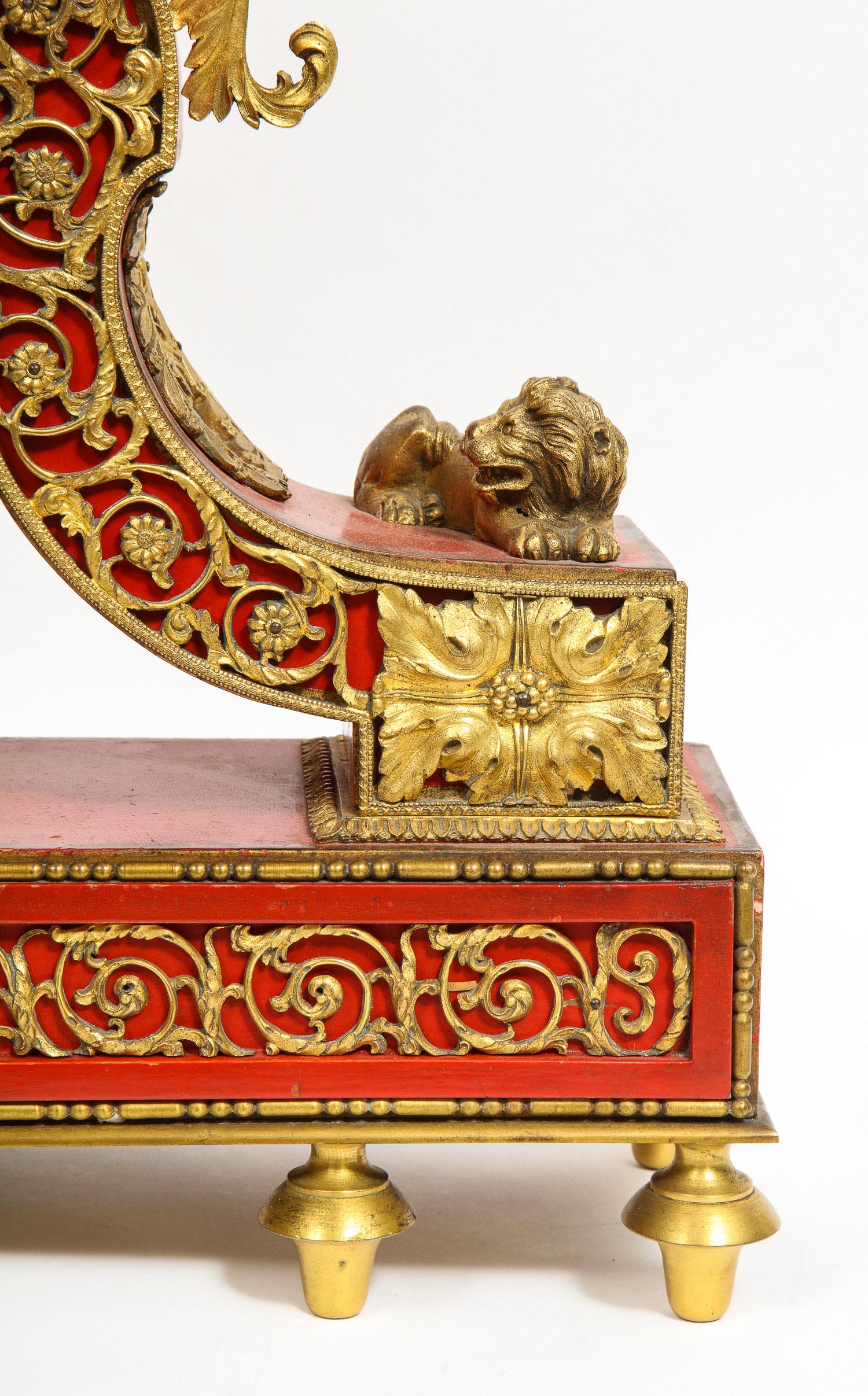 Gorgeous French Ormolu Gilt Bronze-Mounted Red Painted Mantel Clock, 1870 In Good Condition In Queens, NY