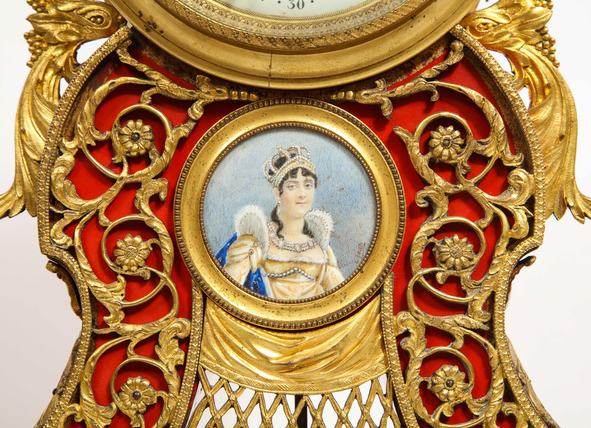 Gorgeous French Ormolu Gilt Bronze-Mounted Red Painted Mantel Clock, 1870 2