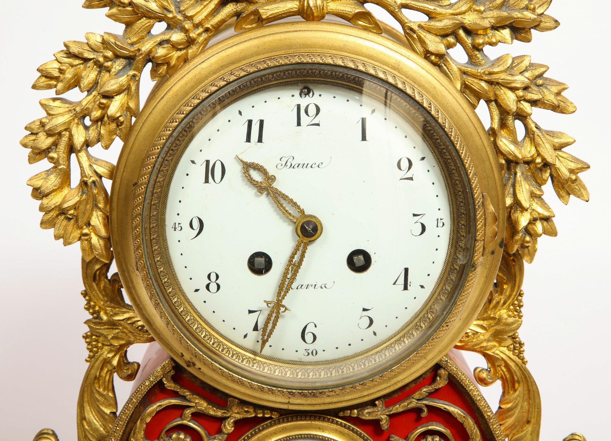 Gorgeous French Ormolu Gilt Bronze-Mounted Red Painted Mantel Clock, 1870 3