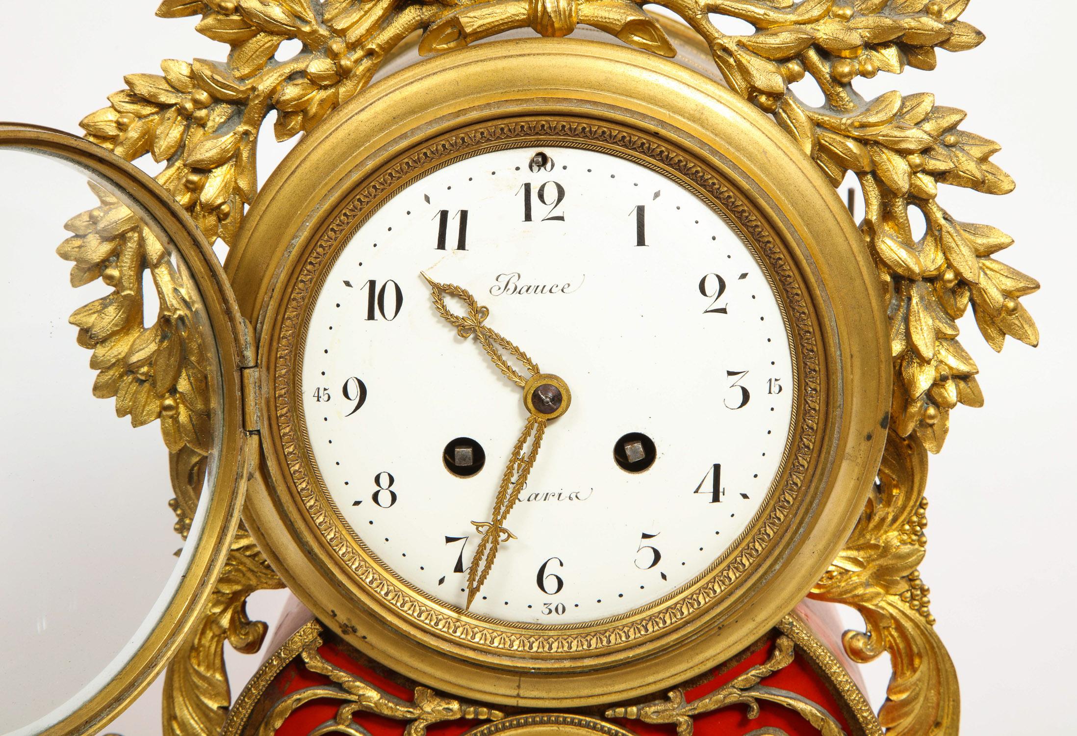 Gorgeous French Ormolu Gilt Bronze-Mounted Red Painted Mantel Clock, 1870 4