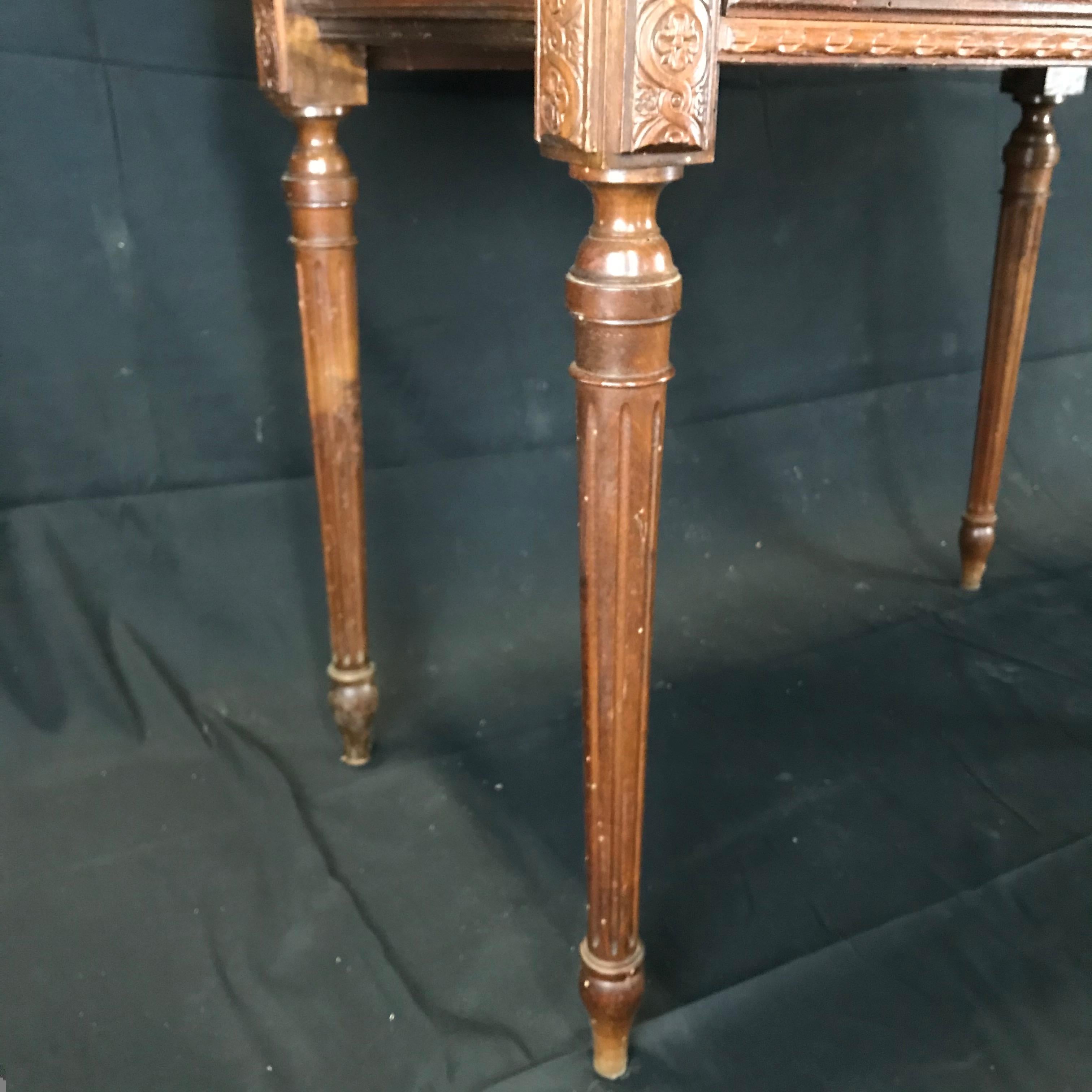 Gorgeous French Walnut Carved Dressing Table with Carrera Marble Top 2