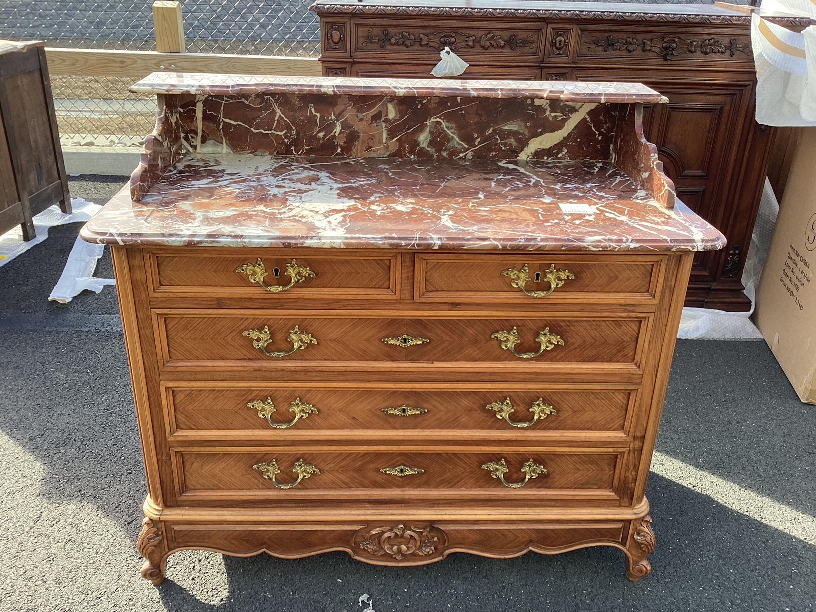 Gorgeous French Walnut Chest of Drawers with Marble Top 1