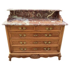 Antique Gorgeous French Walnut Chest of Drawers with Marble Top