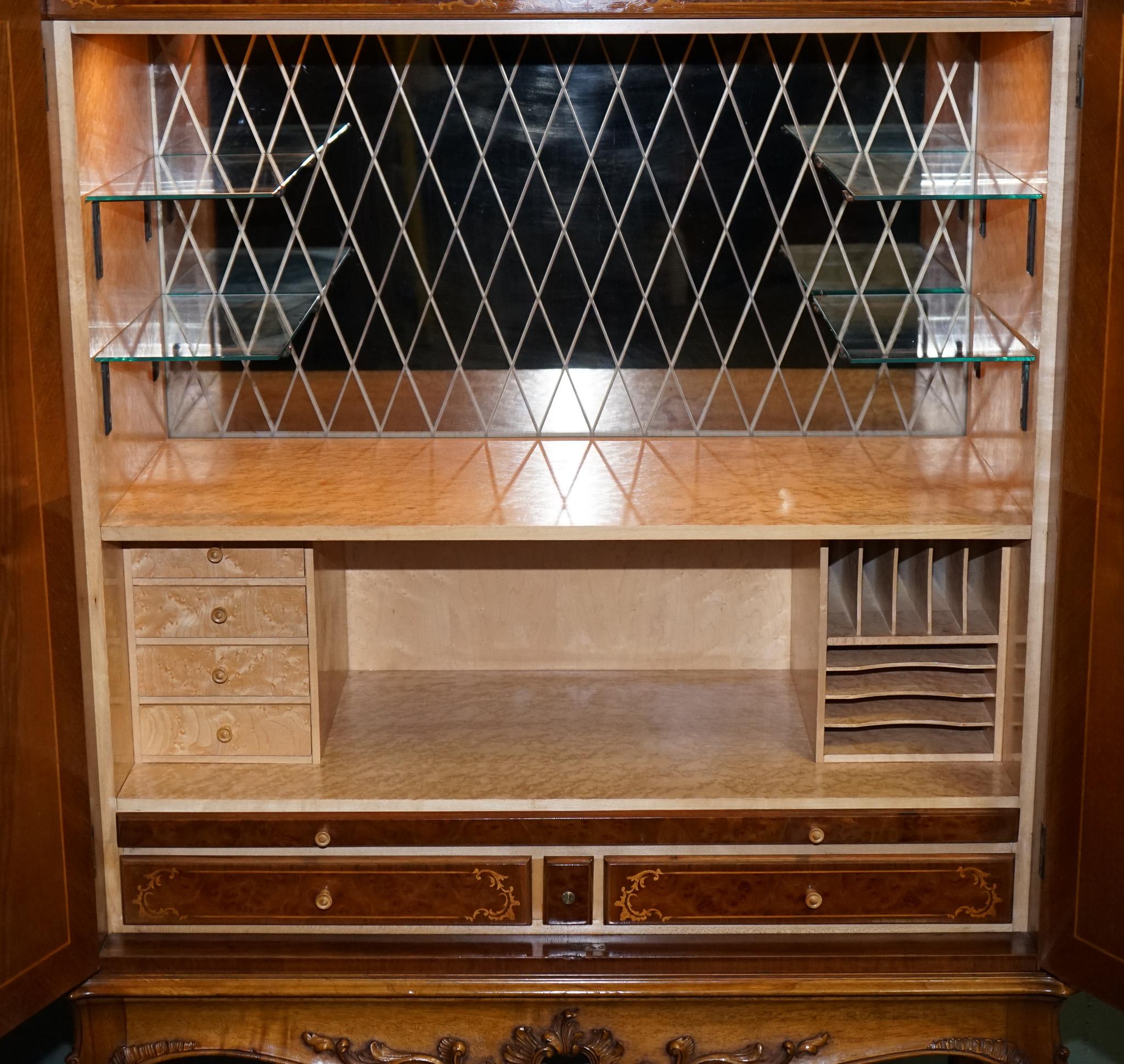Louis XV Gorgeous French Walnut Parquetry Drinks Cocktail Bar Cabinet Cupboard For Sale
