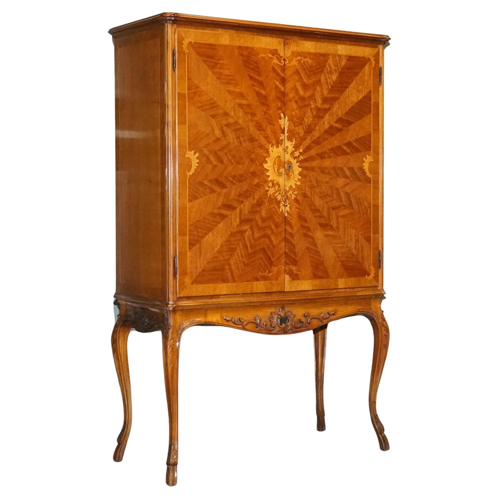 Gorgeous French Walnut Parquetry Drinks Cocktail Bar Cabinet Cupboard For Sale