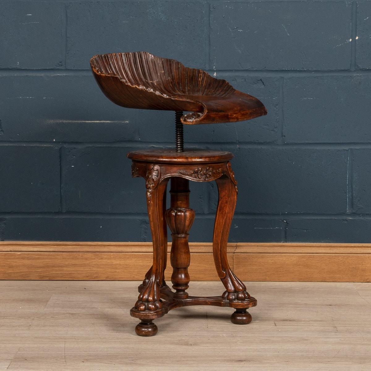 Gorgeous Fruitwood Grotto Piano Stool, Venice, circa 1880 For Sale 1