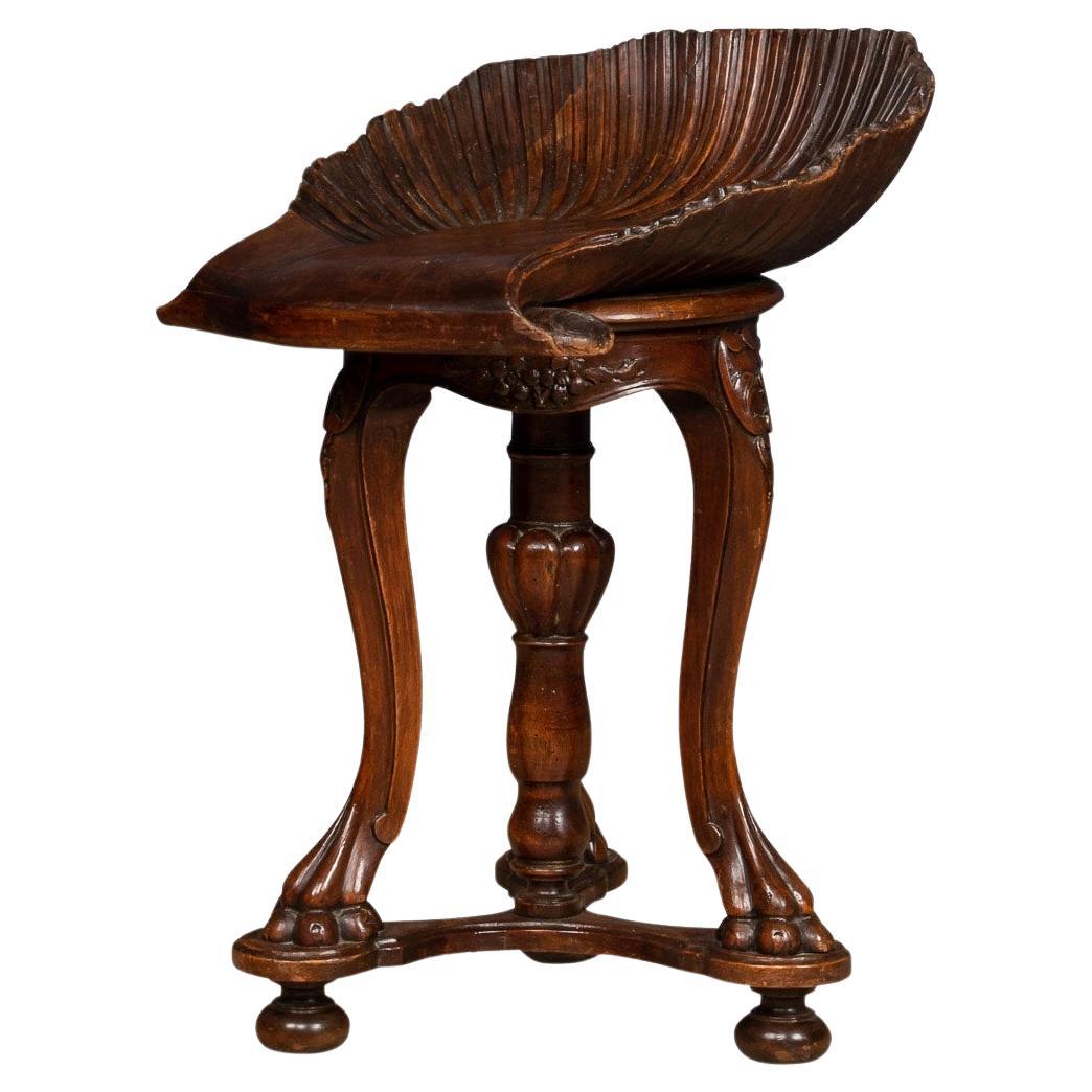 Gorgeous Fruitwood Grotto Piano Stool, Venice, circa 1880 For Sale