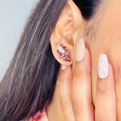 Sterling Silver Leaf-Inspired Garnet and CZ Evening Earrings for Anniversary Gif