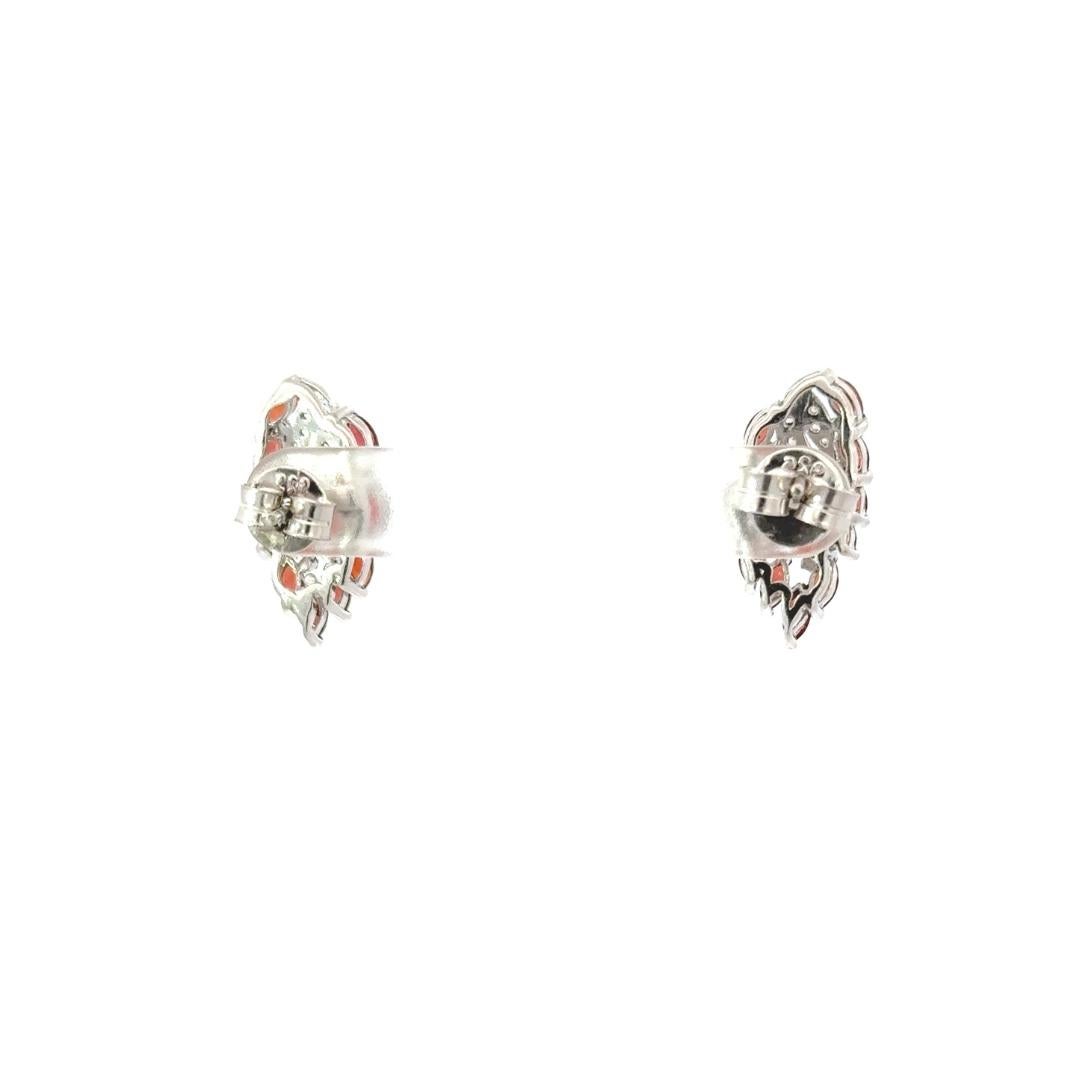 Sterling Silver Leaf-Inspired Garnet and CZ Evening Earrings for Anniversary Gif For Sale 1