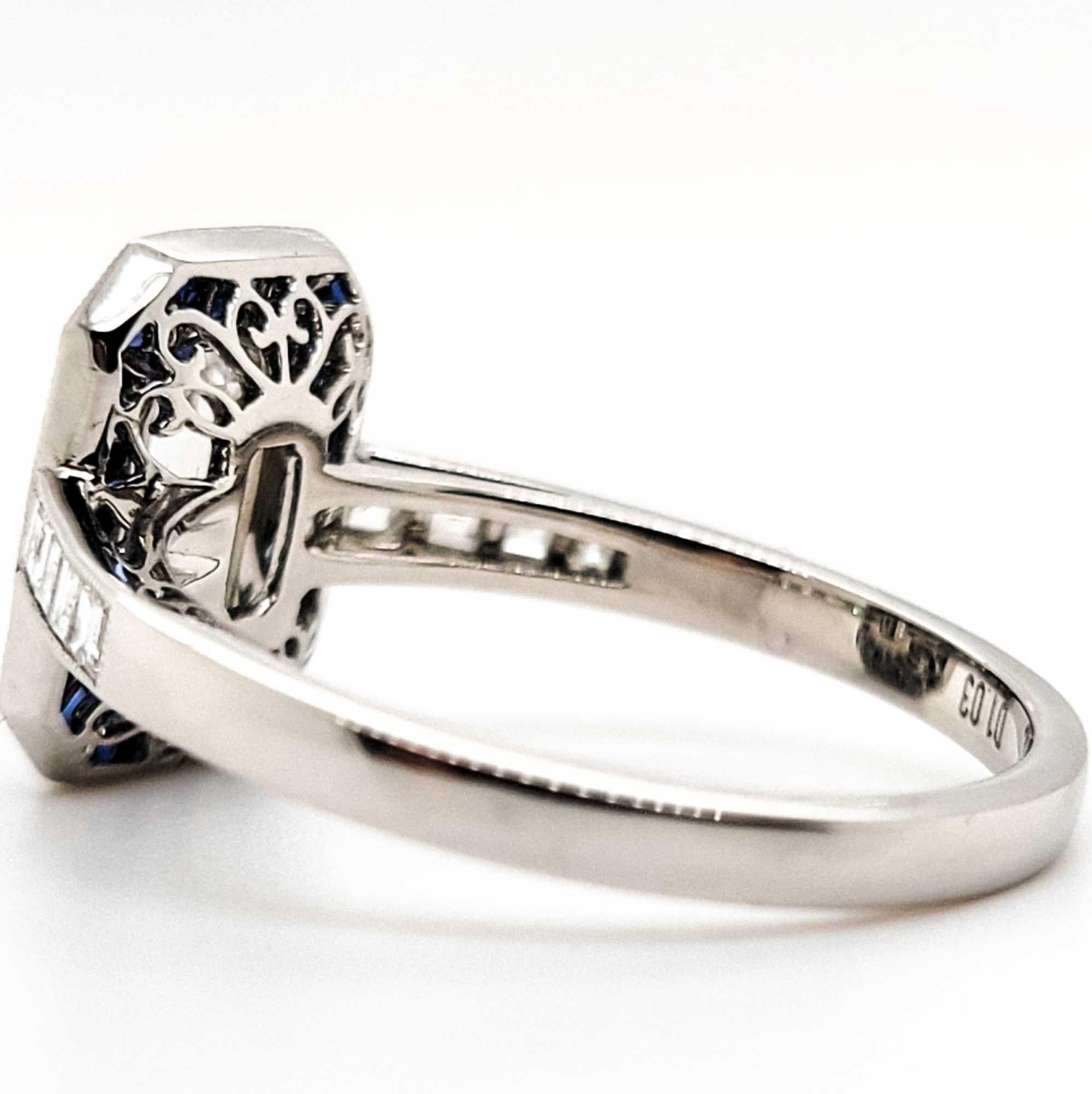 Art Deco Sophia D. GIA Certified 1.03 Carat Emerald Cut Diamond and Blue Sapphire Ring