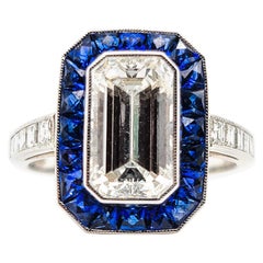 Superbe bague en platine saphir et diamant taille émeraude de 2::26 carats certifiée GIA