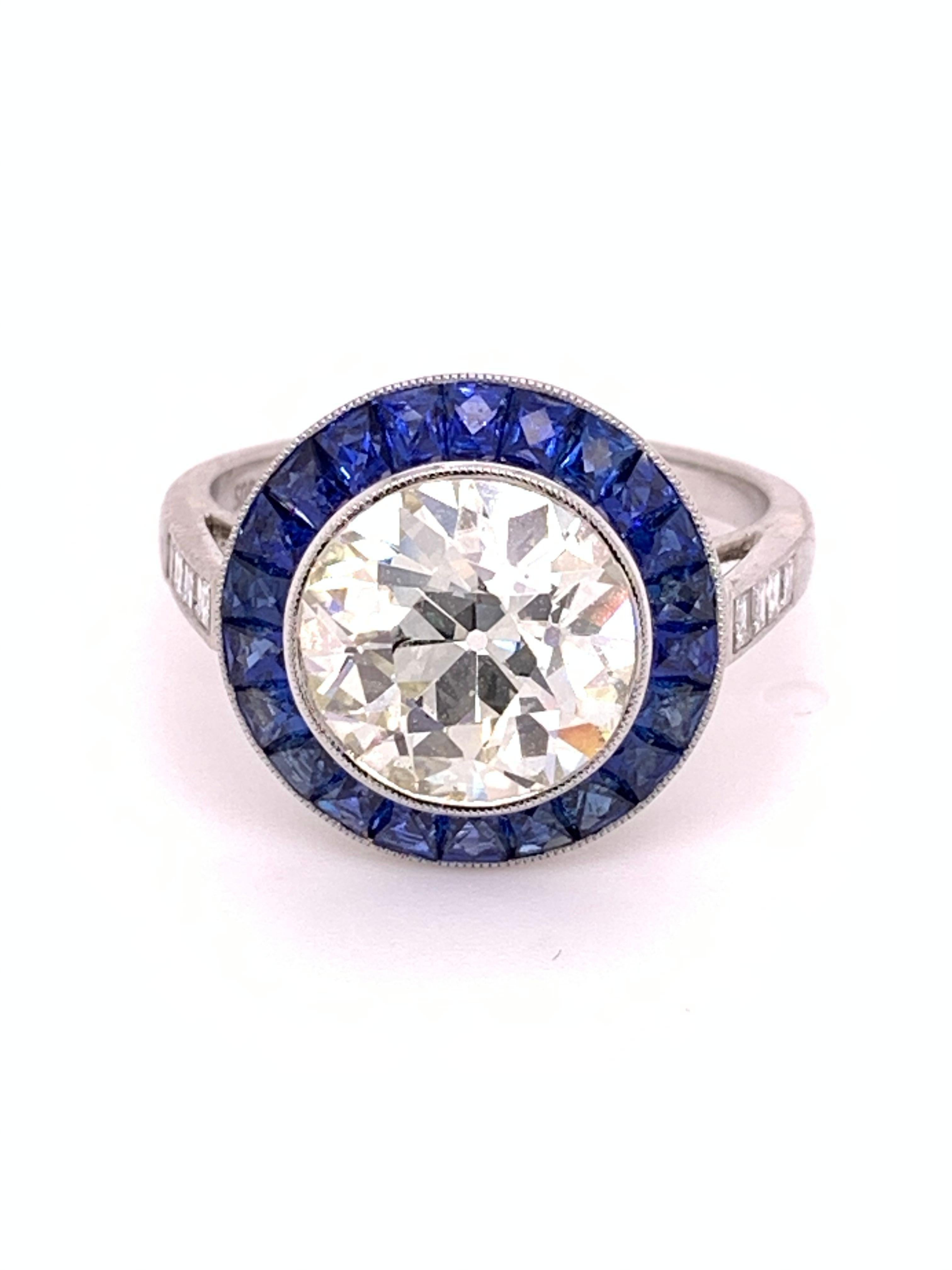 Sophia D GIA Certified 3.04 Carat Diamond Center and Blue Sapphire Platinum Ring In New Condition For Sale In New York, NY