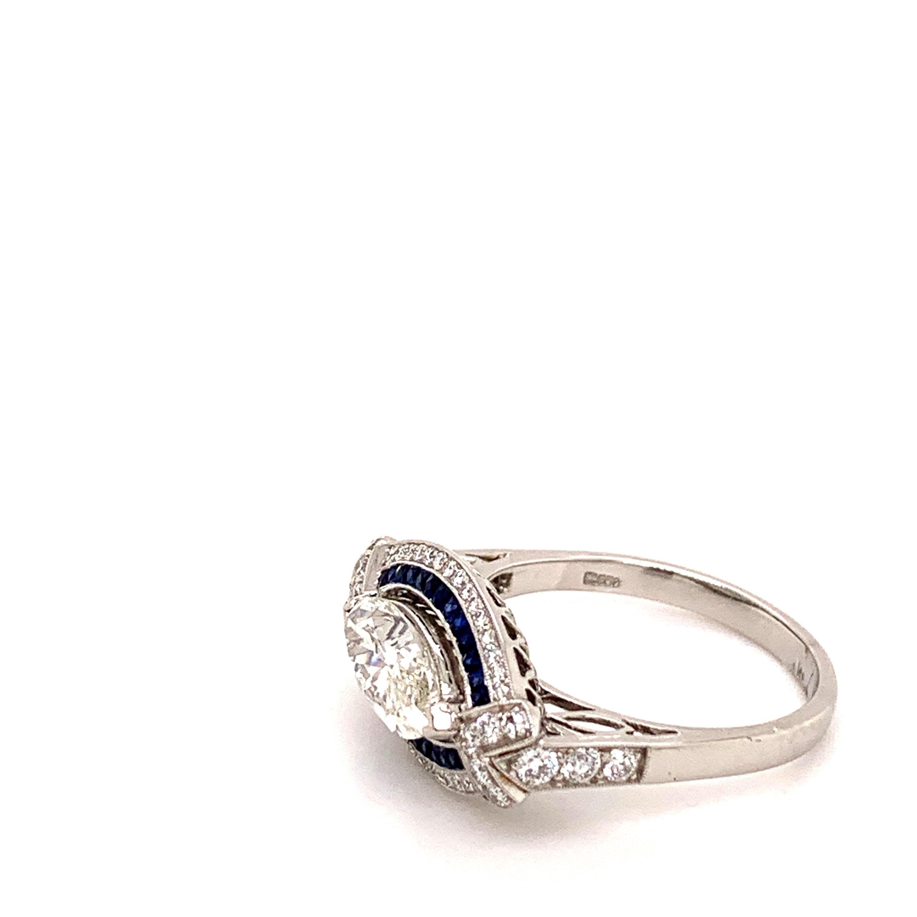 Marquise Cut Sophia D. GIA Certified Marquise Center Diamond and Sapphire Ring in Platinum For Sale