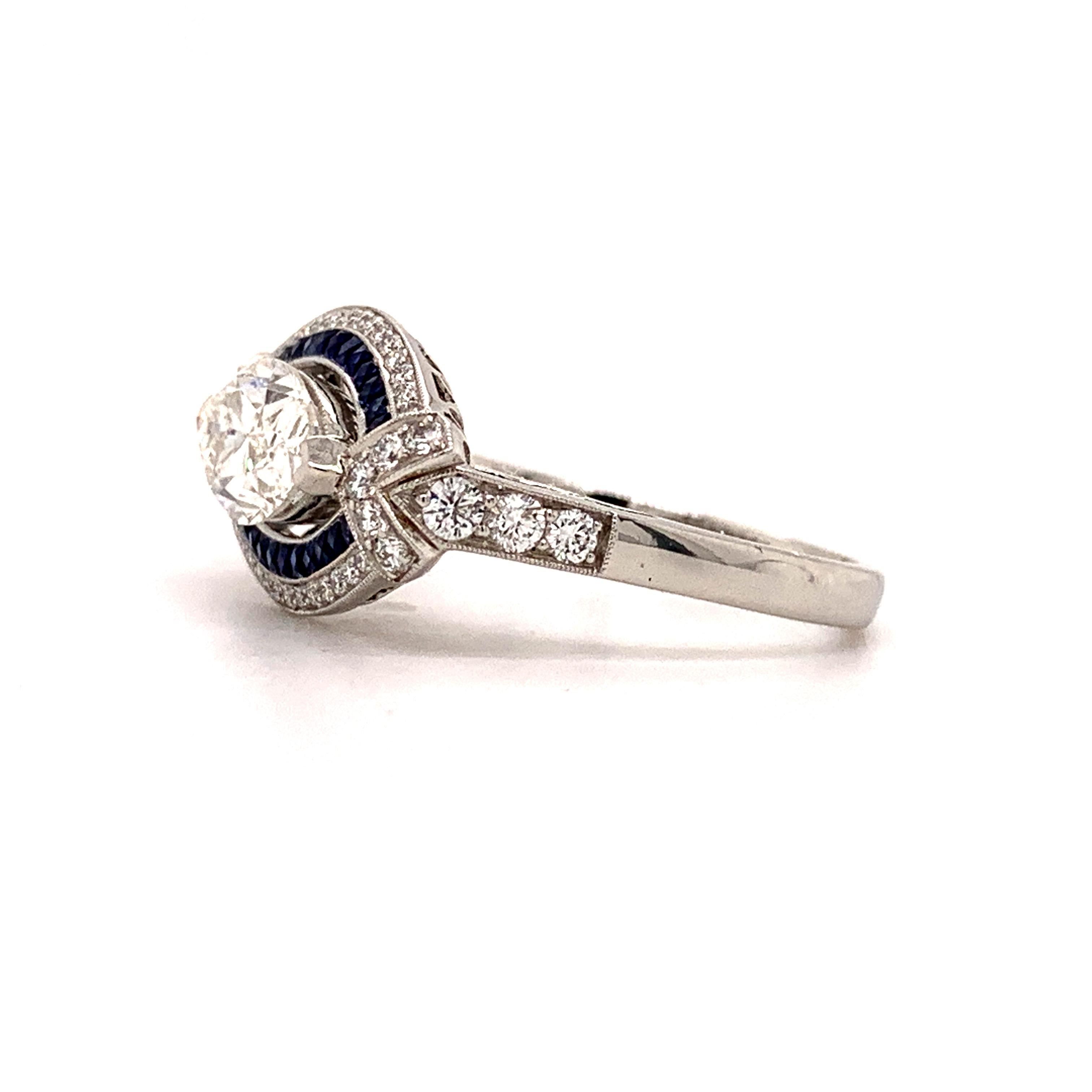 Sophia D. GIA Certified Marquise Center Diamond and Sapphire Ring in Platinum In New Condition For Sale In New York, NY