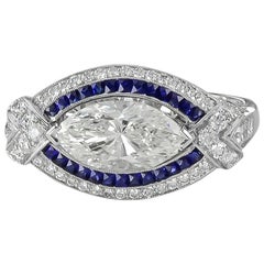 Sophia D. Platinring mit GIA-zertifiziertem Marquise-Diamant und Saphir in der Mitte