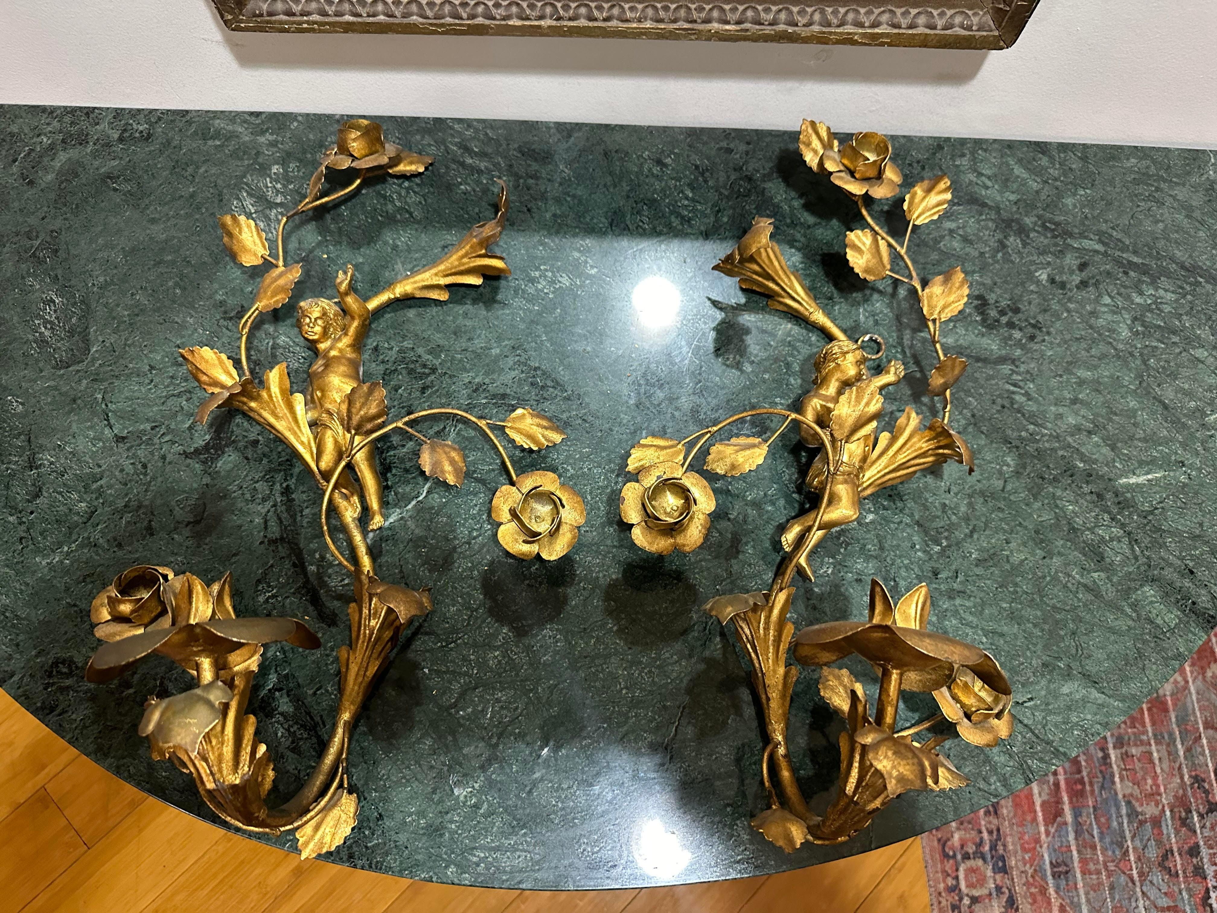 Measures 20 tall x 10 wide x 7.75 deep and ARE NOT WIRED FOR BULBS but can easily be by an electrian for 25.00 each. I had to choose a wiring choice to list them, but there are no wires. The sconces are meant for candles and are in gorgeous bright