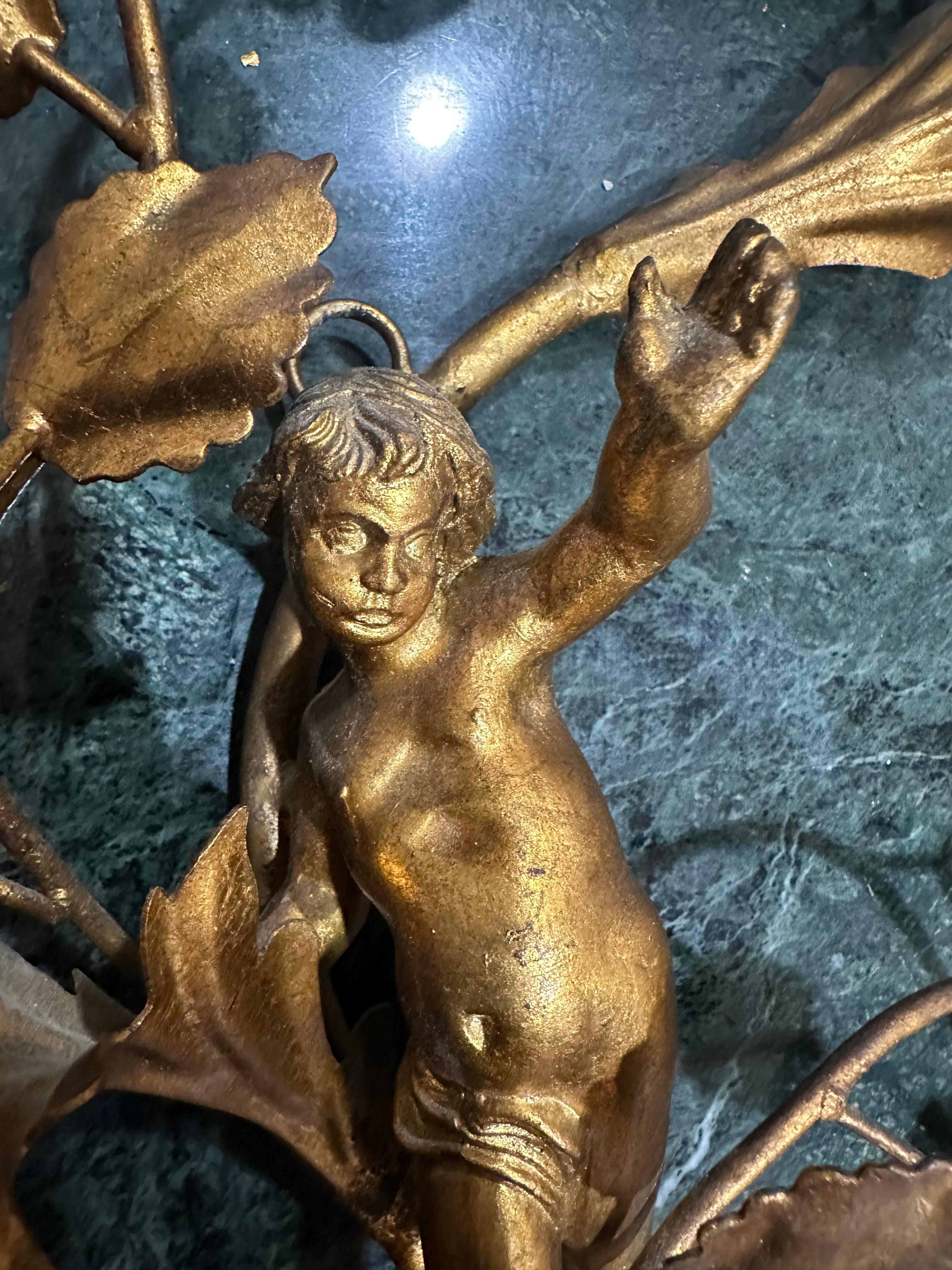 Mid-20th Century Gorgeous Gilded Italian Cherub Putti Single Candle Neoclassical Revival Sconces