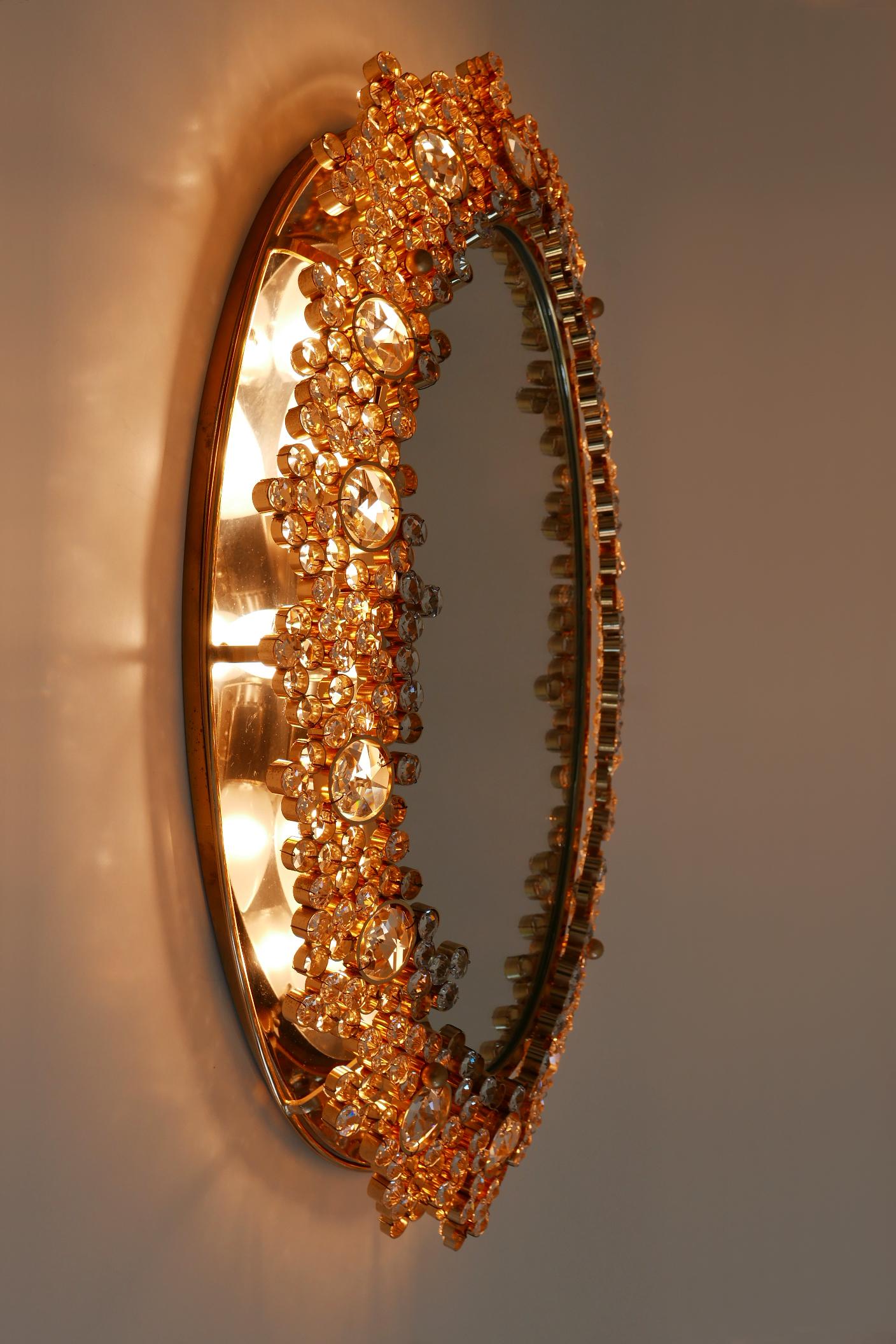 Gorgeous Gilt Brass & Crystal Glass Backlit Wall Mirror by Palwa, Germany, 1970s For Sale 4