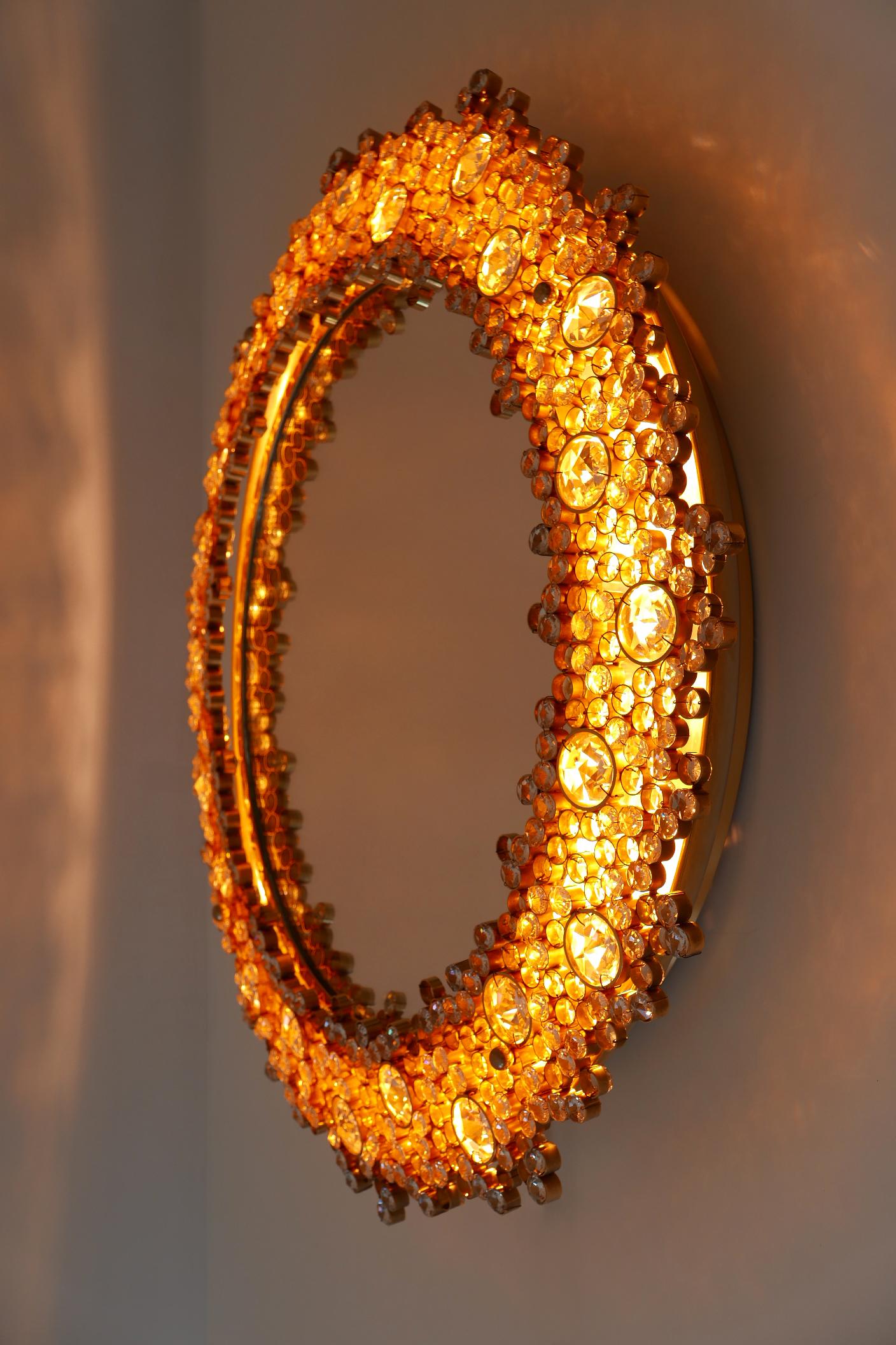 Gorgeous Gilt Brass & Crystal Glass Backlit Wall Mirror by Palwa, Germany, 1970s For Sale 6