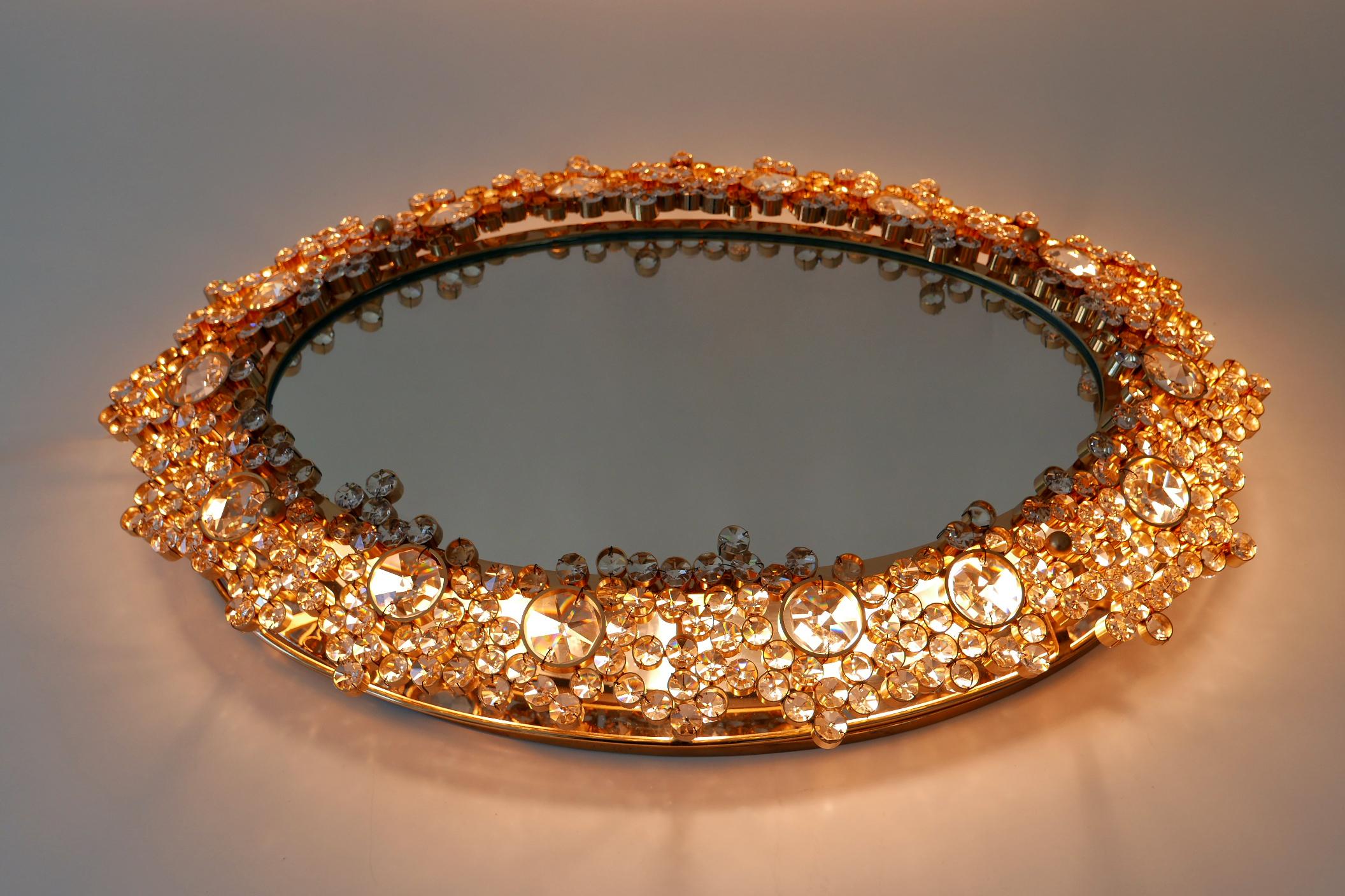 Gorgeous Gilt Brass & Crystal Glass Backlit Wall Mirror by Palwa, Germany, 1970s For Sale 9