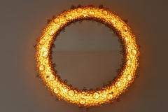 Gorgeous Gilt Brass & Crystal Glass Backlit Wall Mirror by Palwa, Germany, 1970s