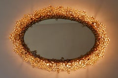 Gorgeous Gilt Brass & Crystal Glass Backlit Wall Mirror by Palwa, Germany, 1970s