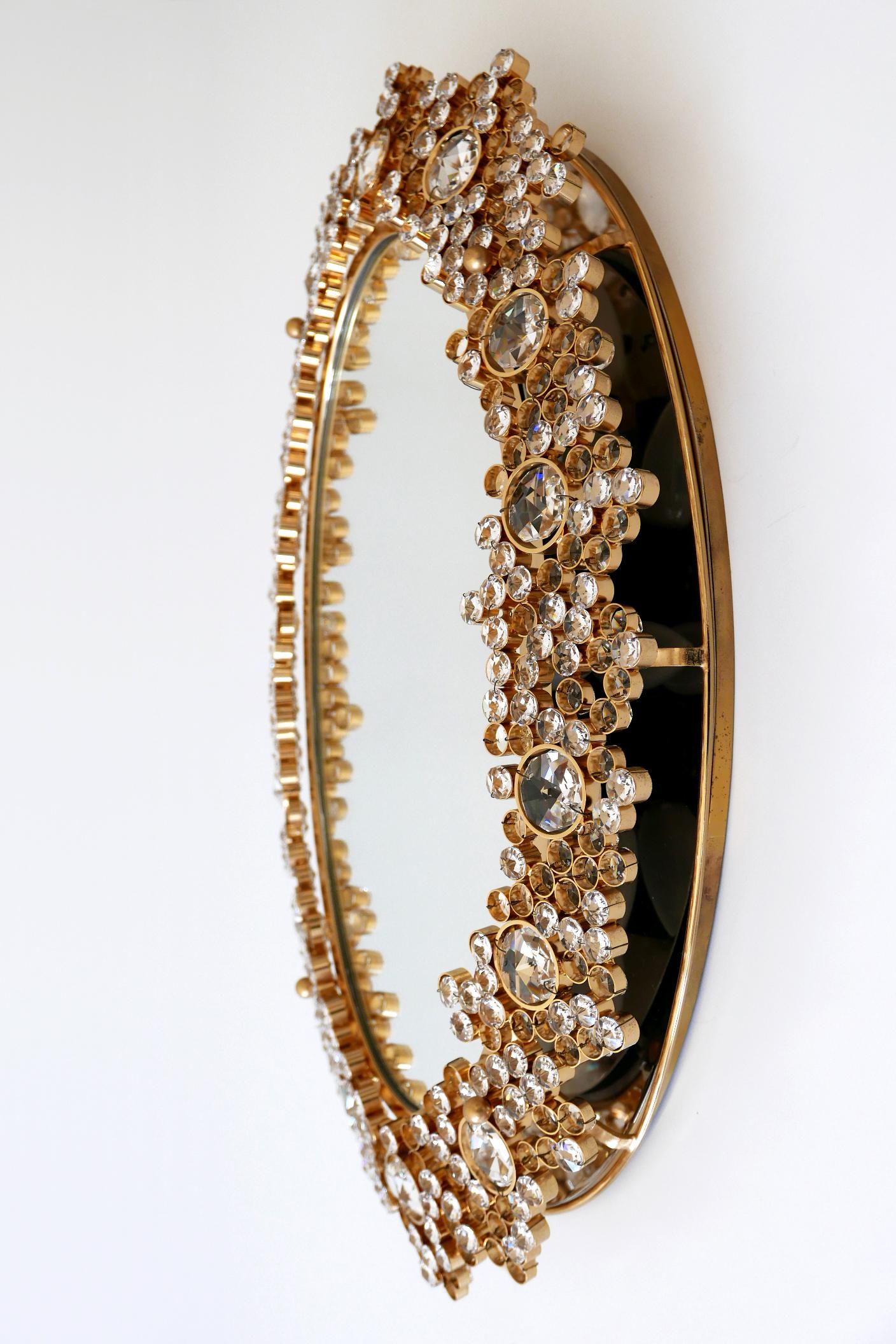 Late 20th Century Gorgeous Gilt Brass & Crystal Glass Backlit Wall Mirror by Palwa, Germany, 1970s For Sale