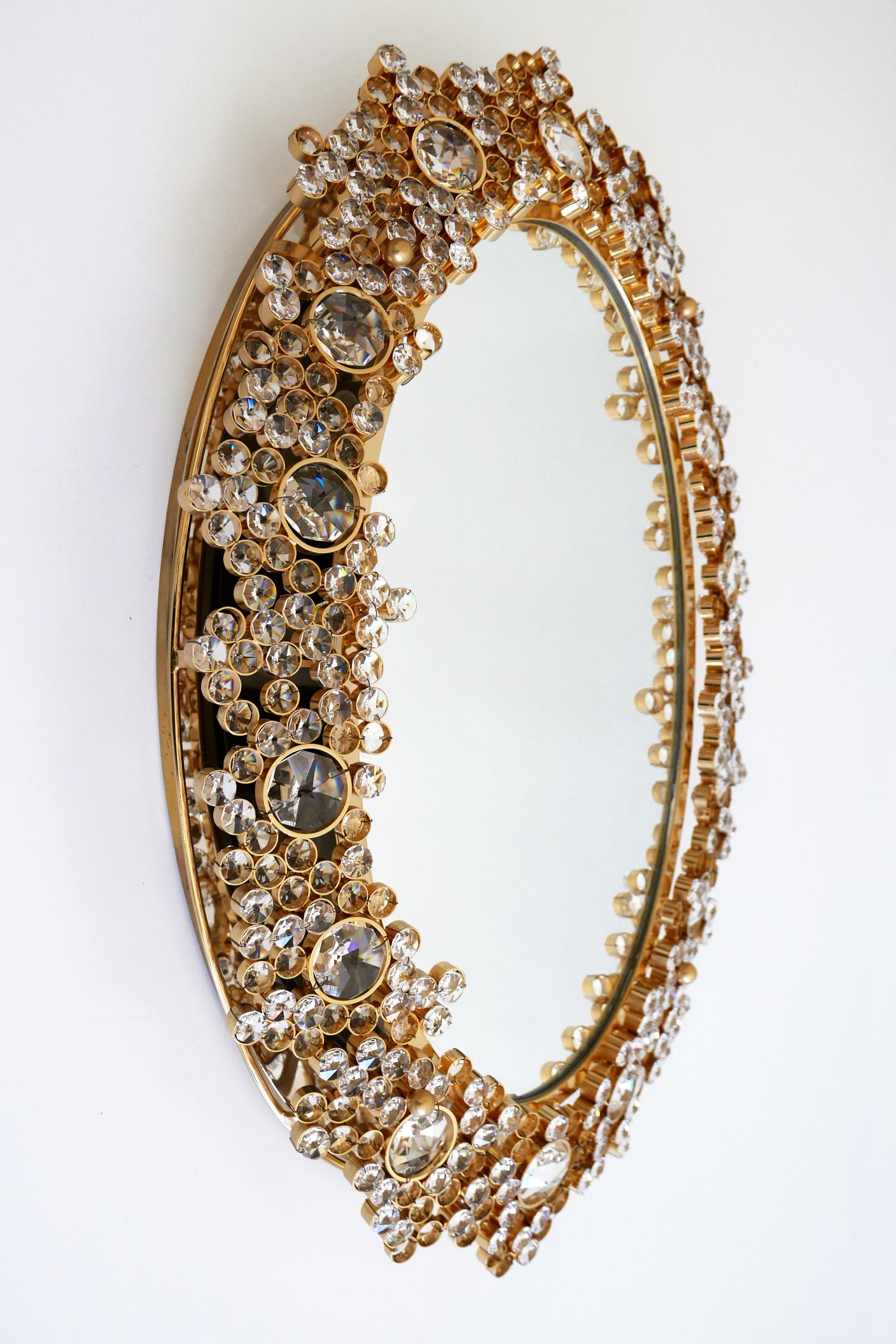 Gorgeous Gilt Brass & Crystal Glass Backlit Wall Mirror by Palwa, Germany, 1970s For Sale 1