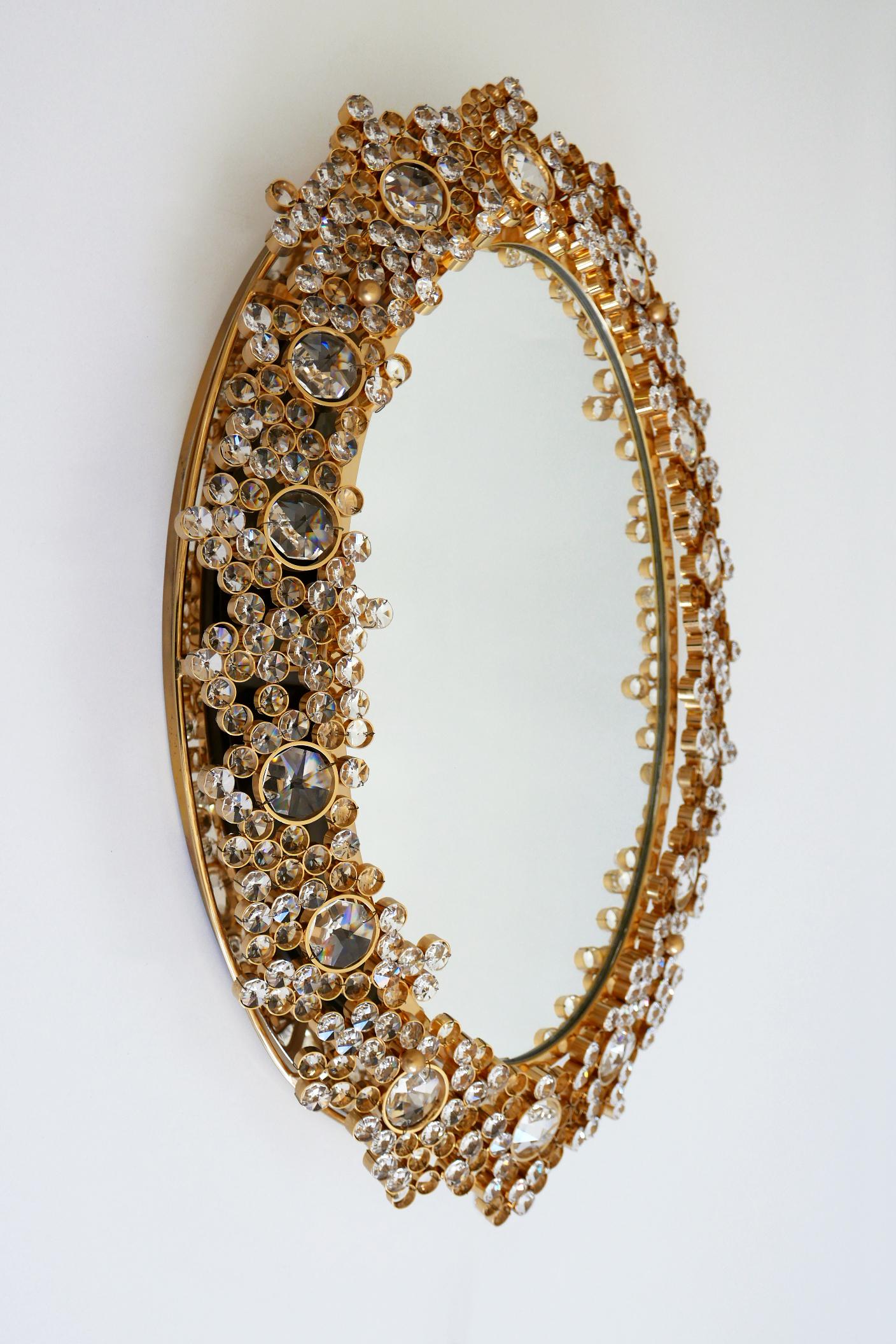 Gorgeous Gilt Brass & Crystal Glass Backlit Wall Mirror by Palwa, Germany, 1970s For Sale 2