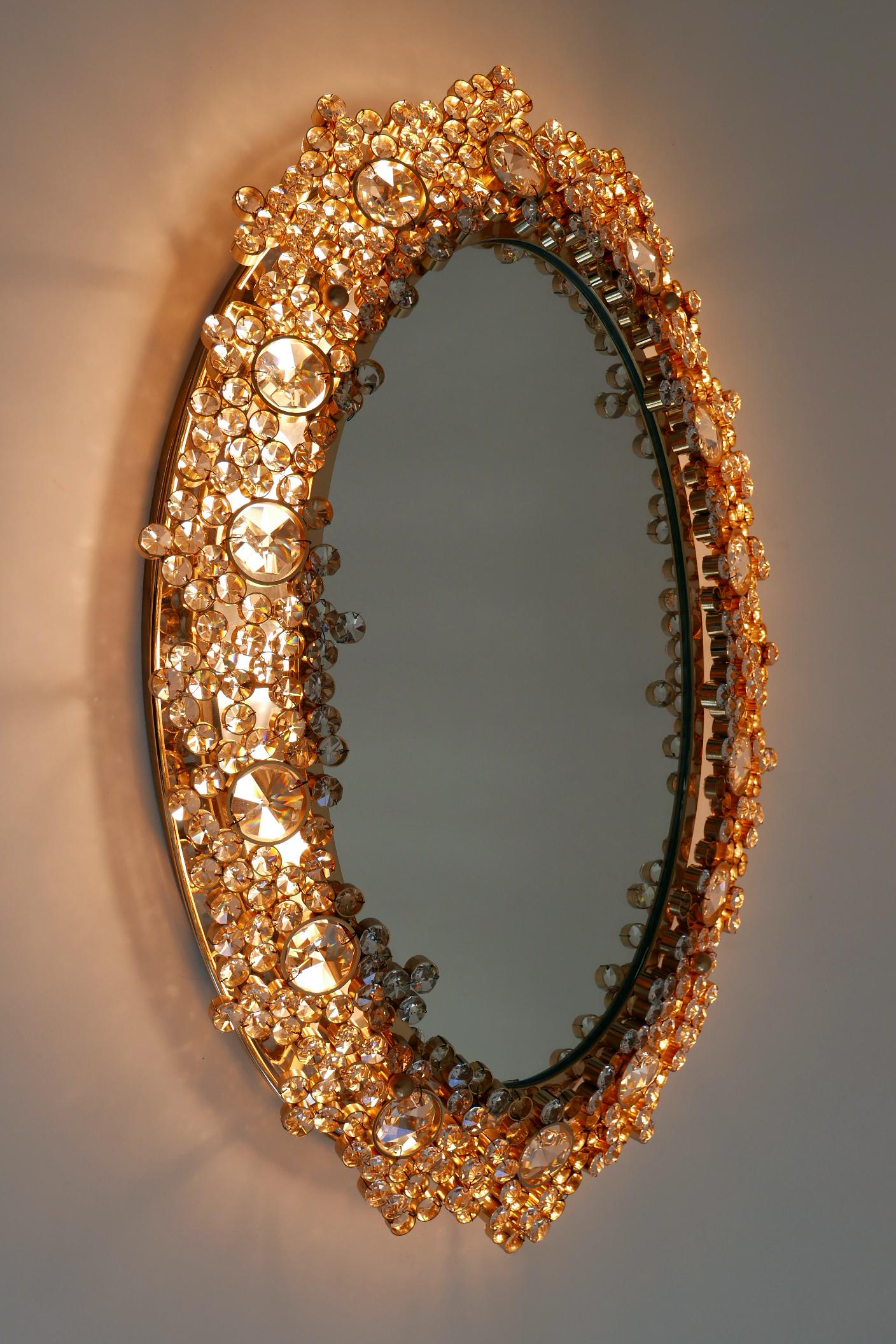 Gorgeous Gilt Brass & Crystal Glass Backlit Wall Mirror by Palwa, Germany, 1970s For Sale 3