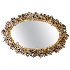 Vintage Gorgeous Gilt Brass & Crystal Glass Backlit Wall Mirror by Palwa, Germany, 1970s