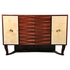 Gorgeous Gio Ponti Style Parchment and Rosewood Liquor Bar Sideboard
