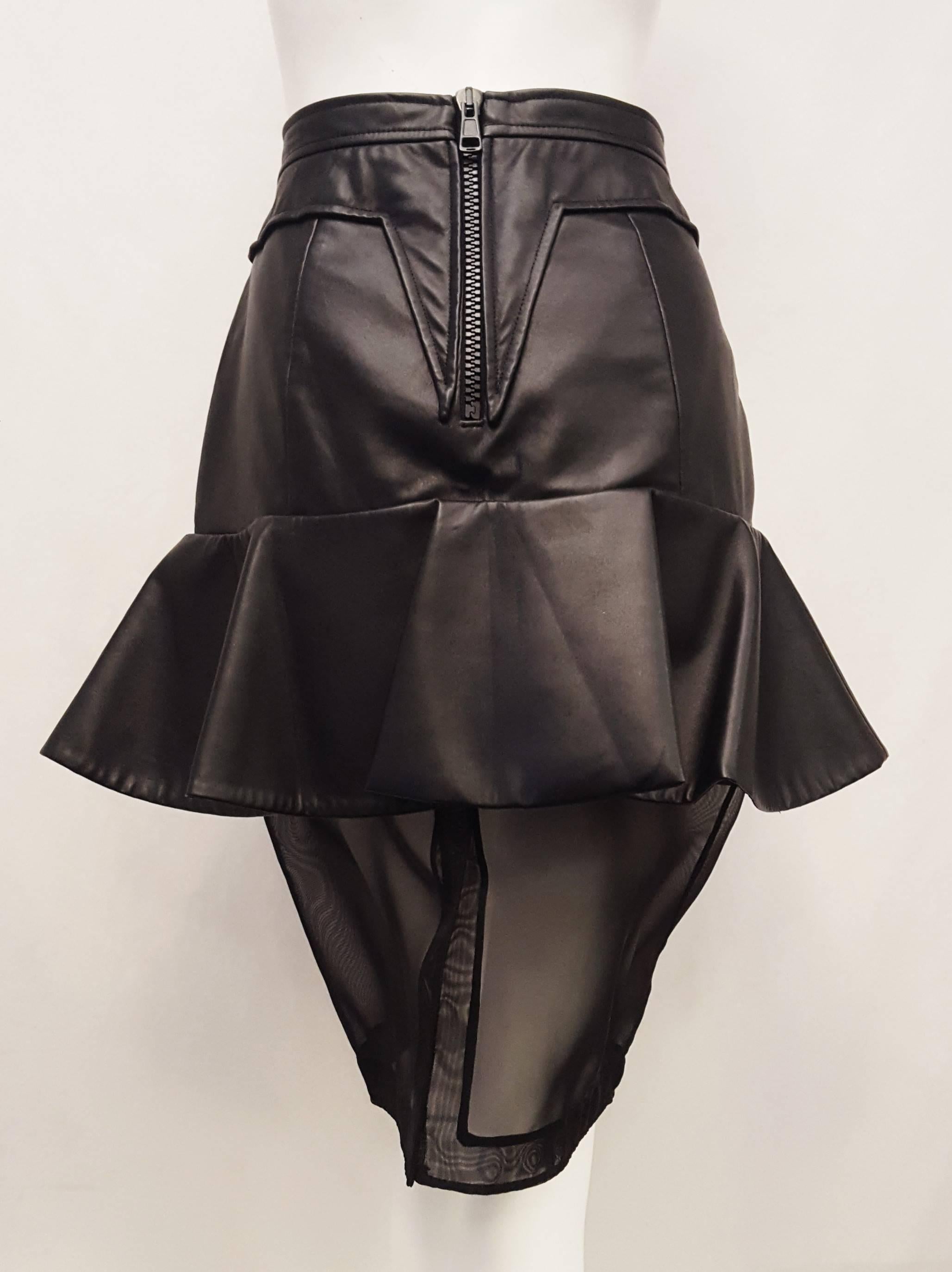 black leather ruffle skirt