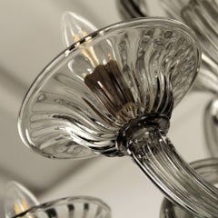 Gorgeous Glass Chandelier in Blown Murano Glass Grey Fine Italian Art