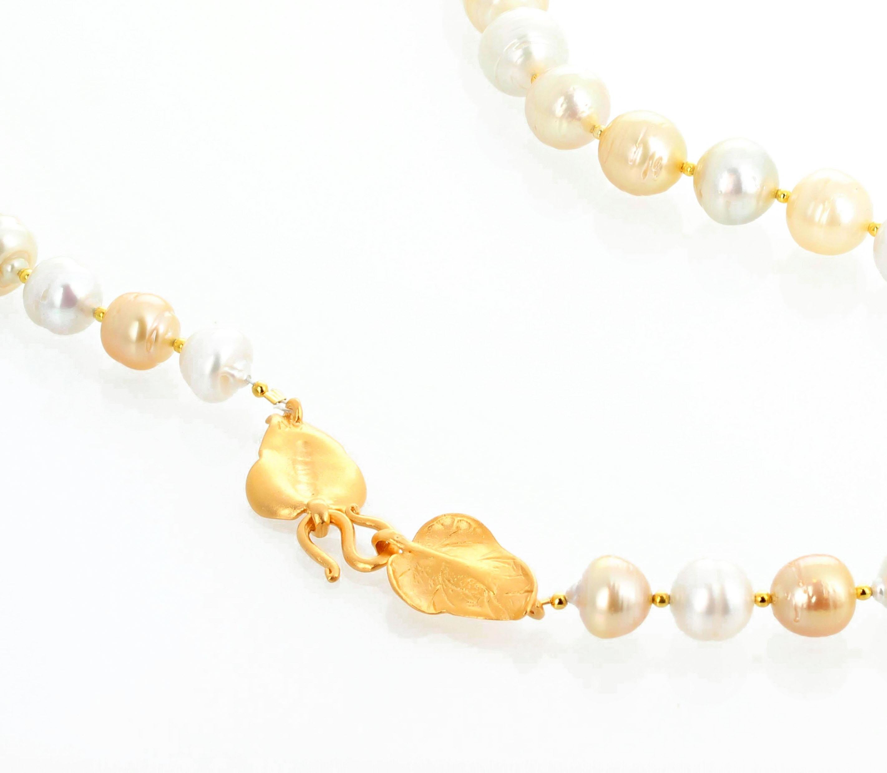 Mixed Cut AJD South Sea Shimmering Elegant Real Cultured Pearls w/ Vermeil Gold Clasp For Sale