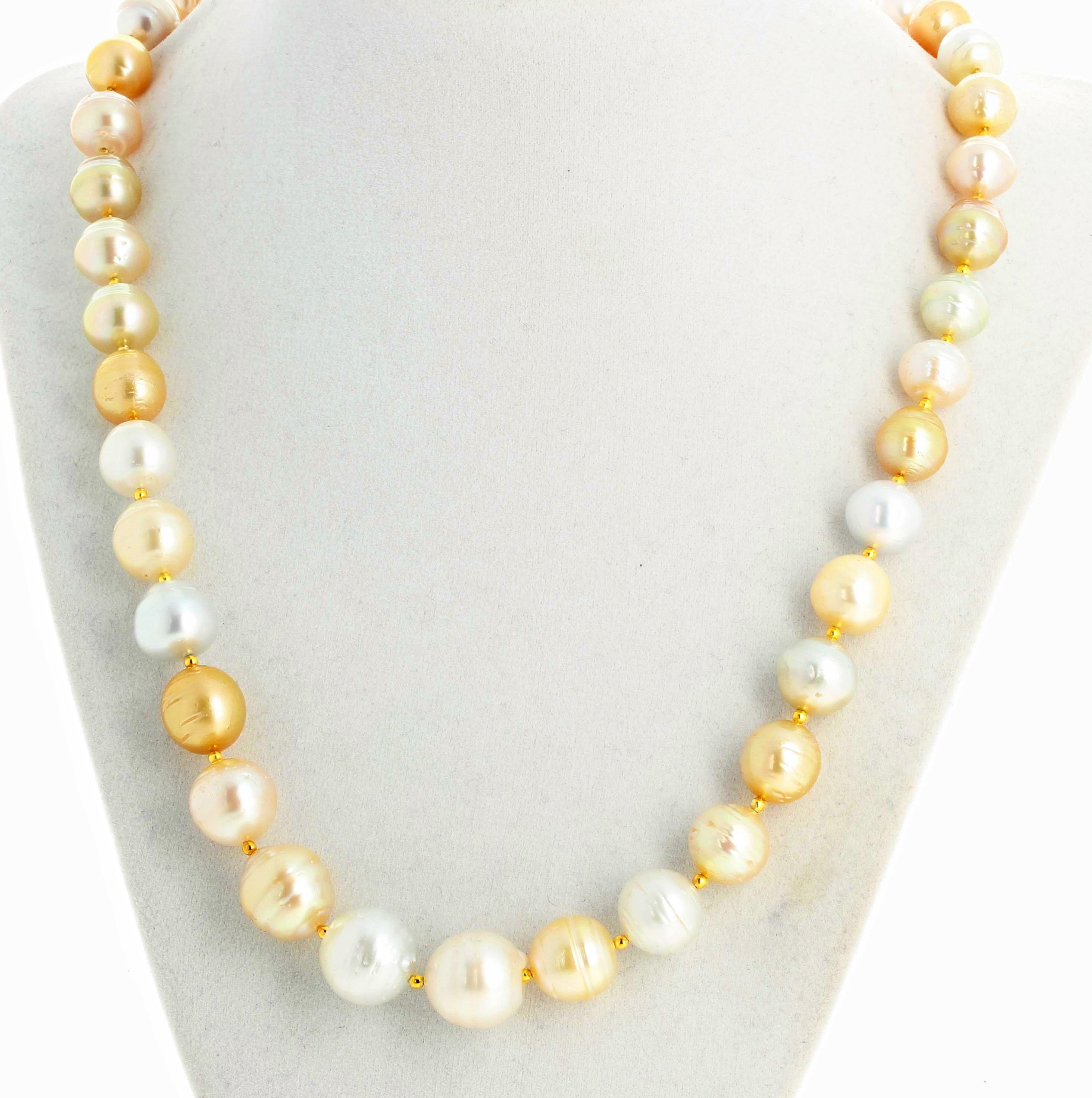 Women's or Men's AJD South Sea Shimmering Elegant Real Cultured Pearls w/ Vermeil Gold Clasp For Sale