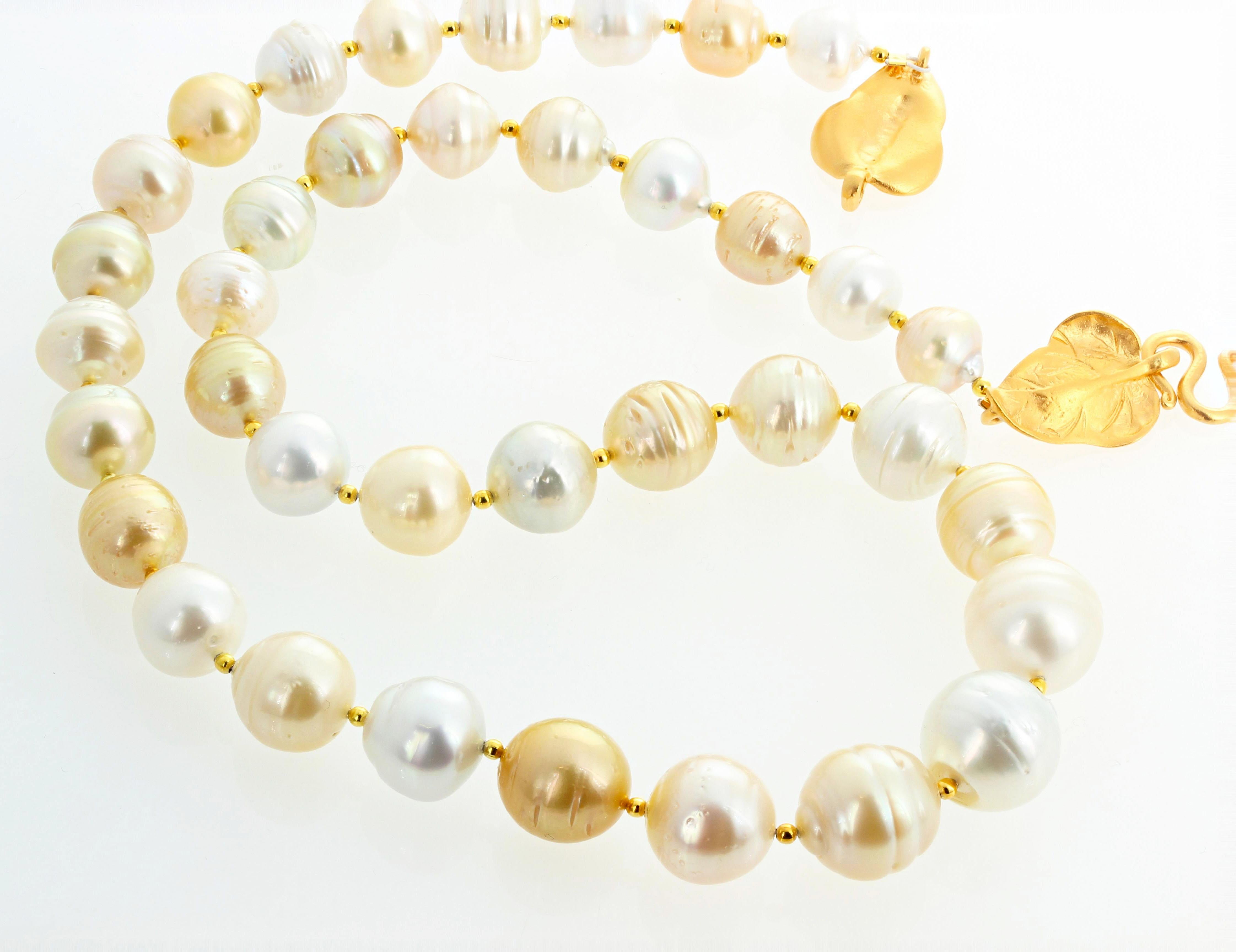 Women's or Men's AJD South Sea Shimmering Elegant Real Cultured Pearls w/ Vermeil Gold Clasp For Sale