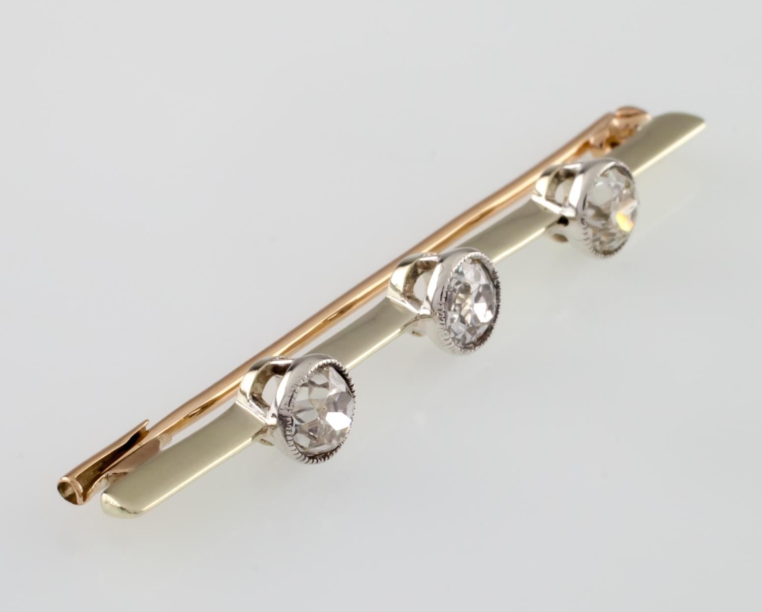 Victorian Gorgeous Gold 0.75 Carat Old Miner's Cut Diamond Brooch For Sale