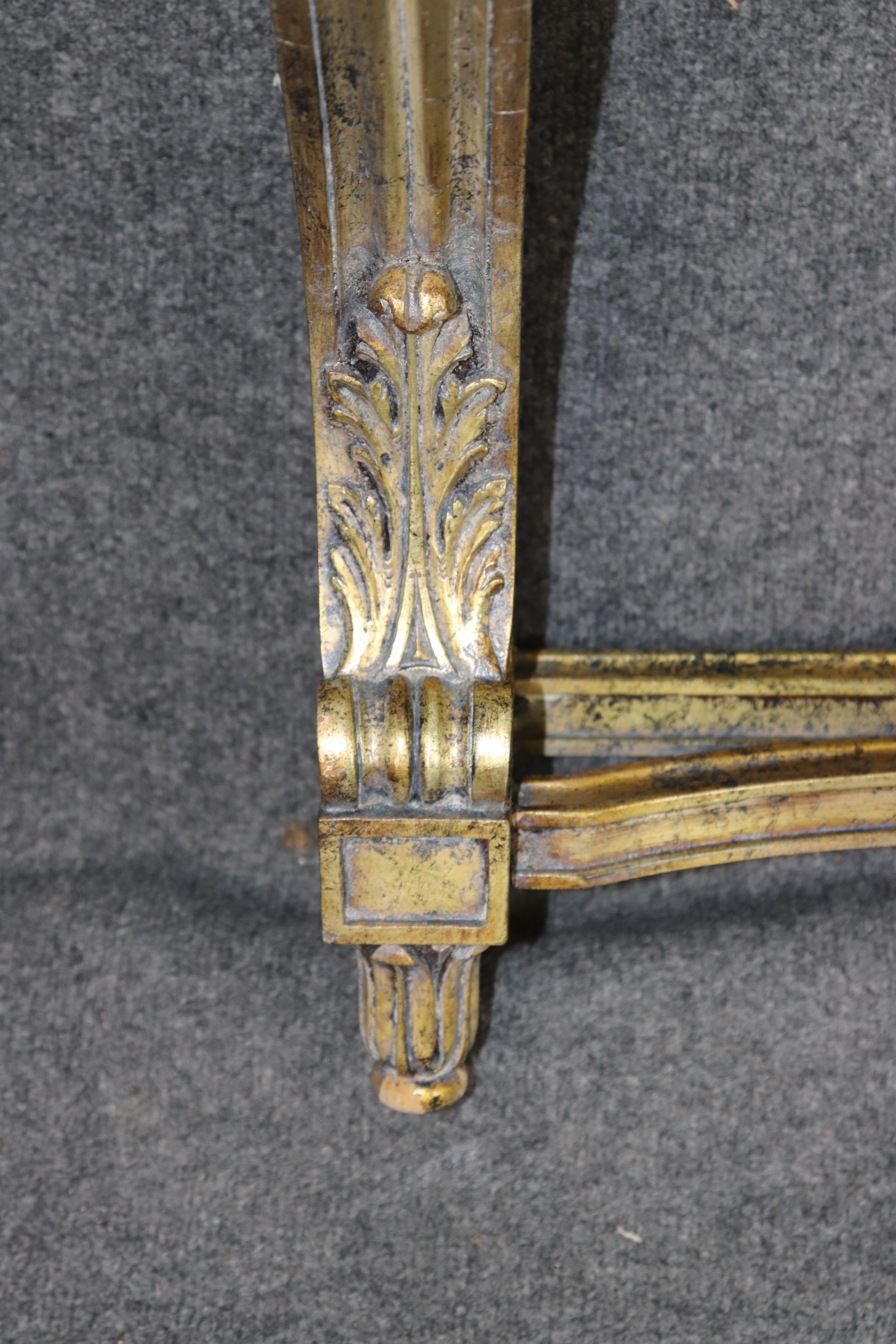 Gorgeous Gold Leaf Wall Mounted Faux Marble French Louis XVI Console Table For Sale 5